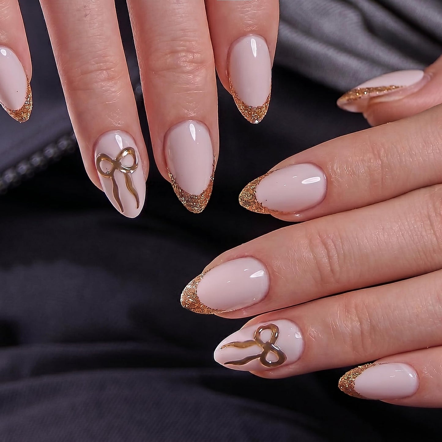 CurvLife Soft Gel Almond Press-On Nails Short,30Pcs Reusable Fake Nail Tips with Adhesive Tabs, Salon-Quality Stick-On Nails for At-Home Manicure (Golden Poise)