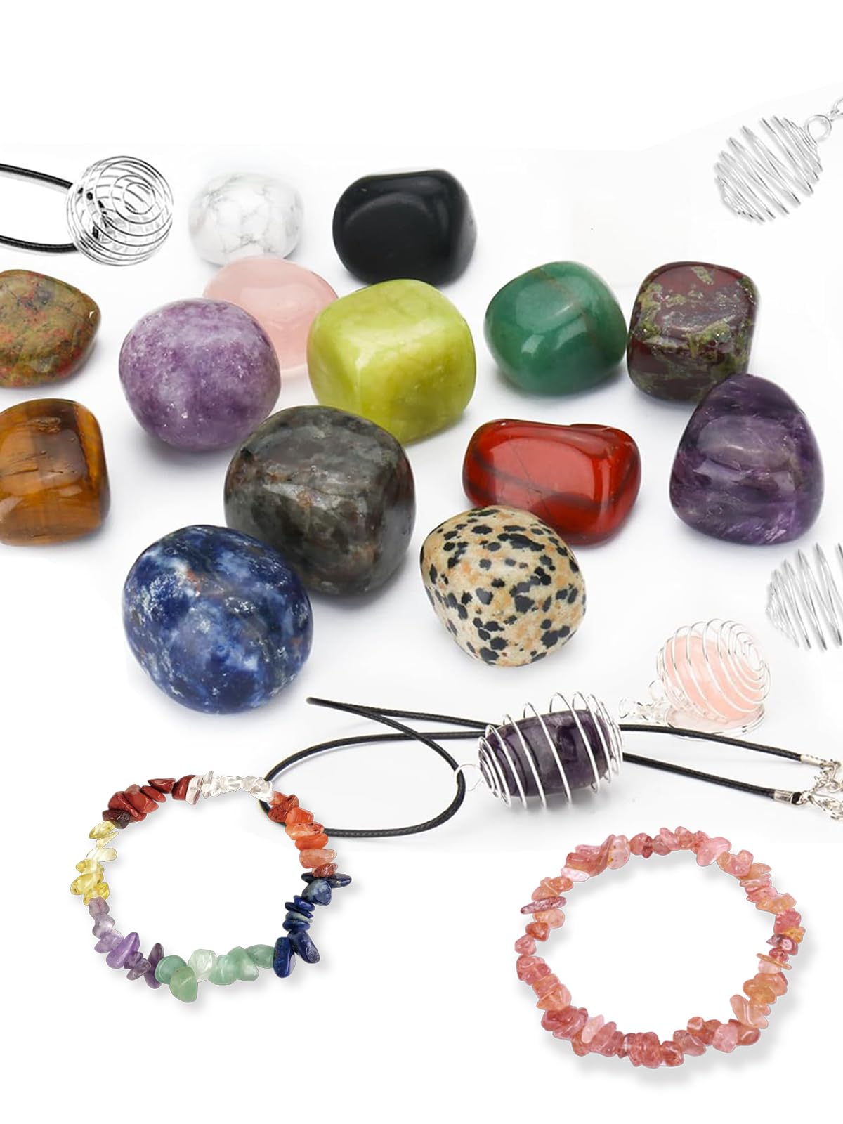 Memezy 16Pcs Prefilled Easter Eggs with Natural Gemstone Crystals,Necklace Bracelet Rope - Ideal for Easter Egg Hunt, Party Favors, Teacher Classroom Rewards