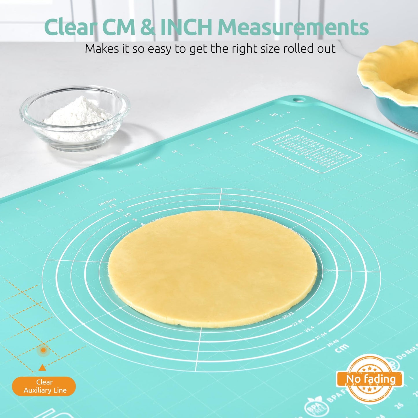 U-Taste 28"x20" Large Pastry Mat: Food-Grade Liquid Silicone Dough Rolling Baking Sheet, Non-Stick Non-Slip for Kneading, Making Pizza, Fondant, Pie with Clear Measurement and Raised Edges (Aqua Sky)