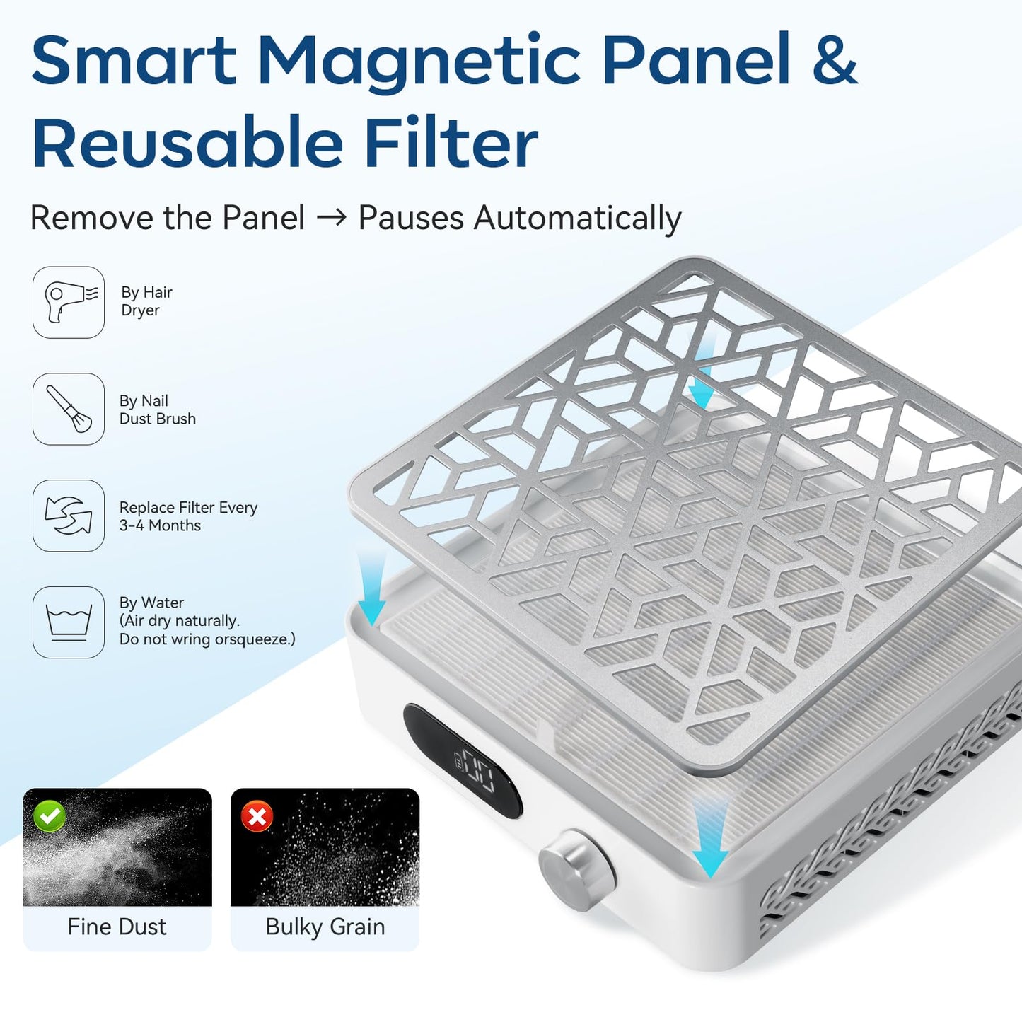 Makartt Nail Dust Collector - Brushless Cordless Dust Collector Nail Tech with 133CFM Strong Suction, LCD & 4H Battery, Portable Quiet Dust Extractor Vacuum for Acrylic Gel Dip Powder, DACCAL