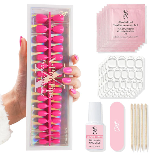 SXC Cosmetics Press On Nails - 015 Neon Crush | X5 Signature Series - XS Almond X-Pro Tips Fake Nails, Salon Quality Nails 16 Sizes - 160 pieces Nail Kit with Glue