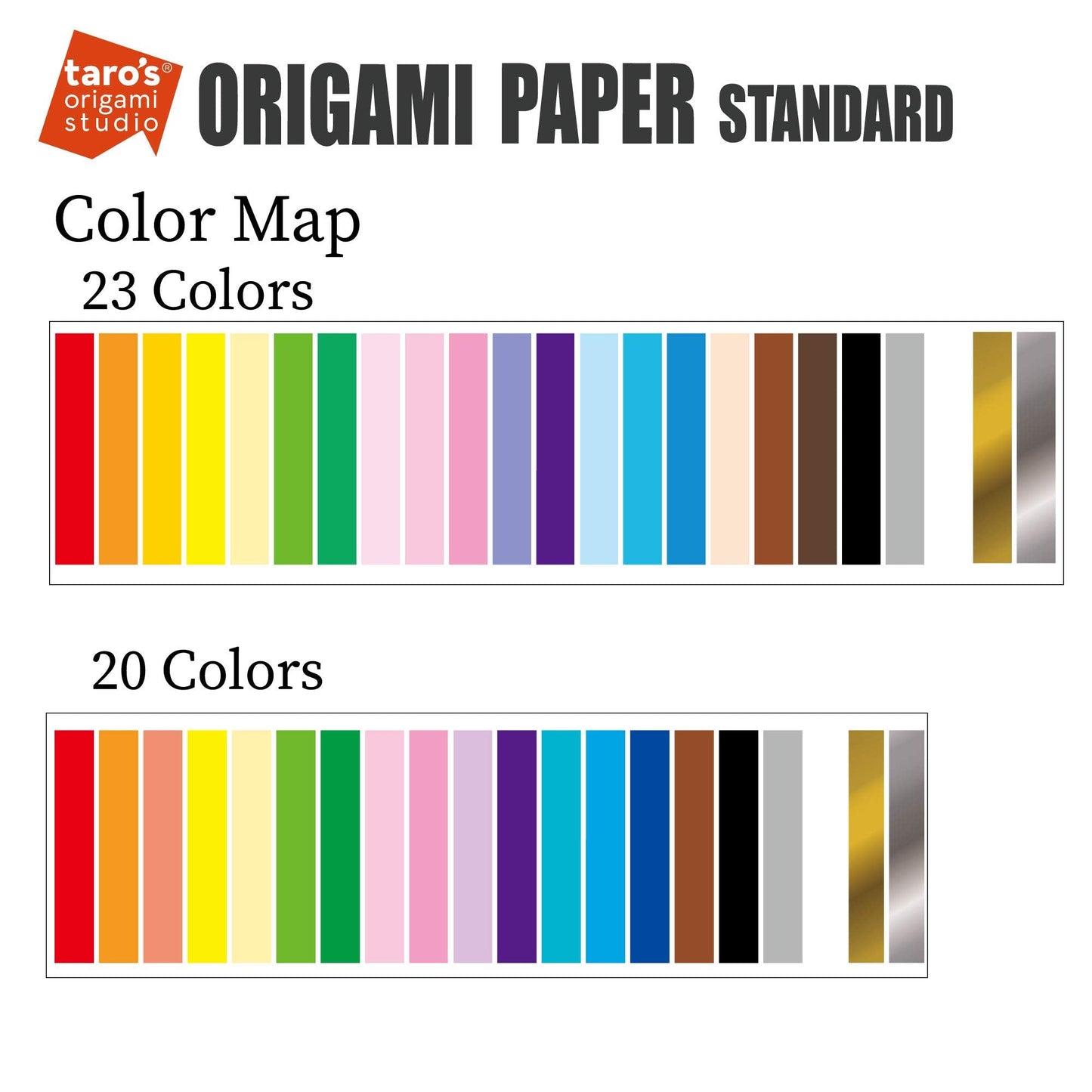 [Taro's Origami Studio] Standard 6 Inch One Sided 20 Colors 300 Sheets Square Easy Fold Premium Japanese Paper for Beginner (Gold and Silver Included) Made in Japan