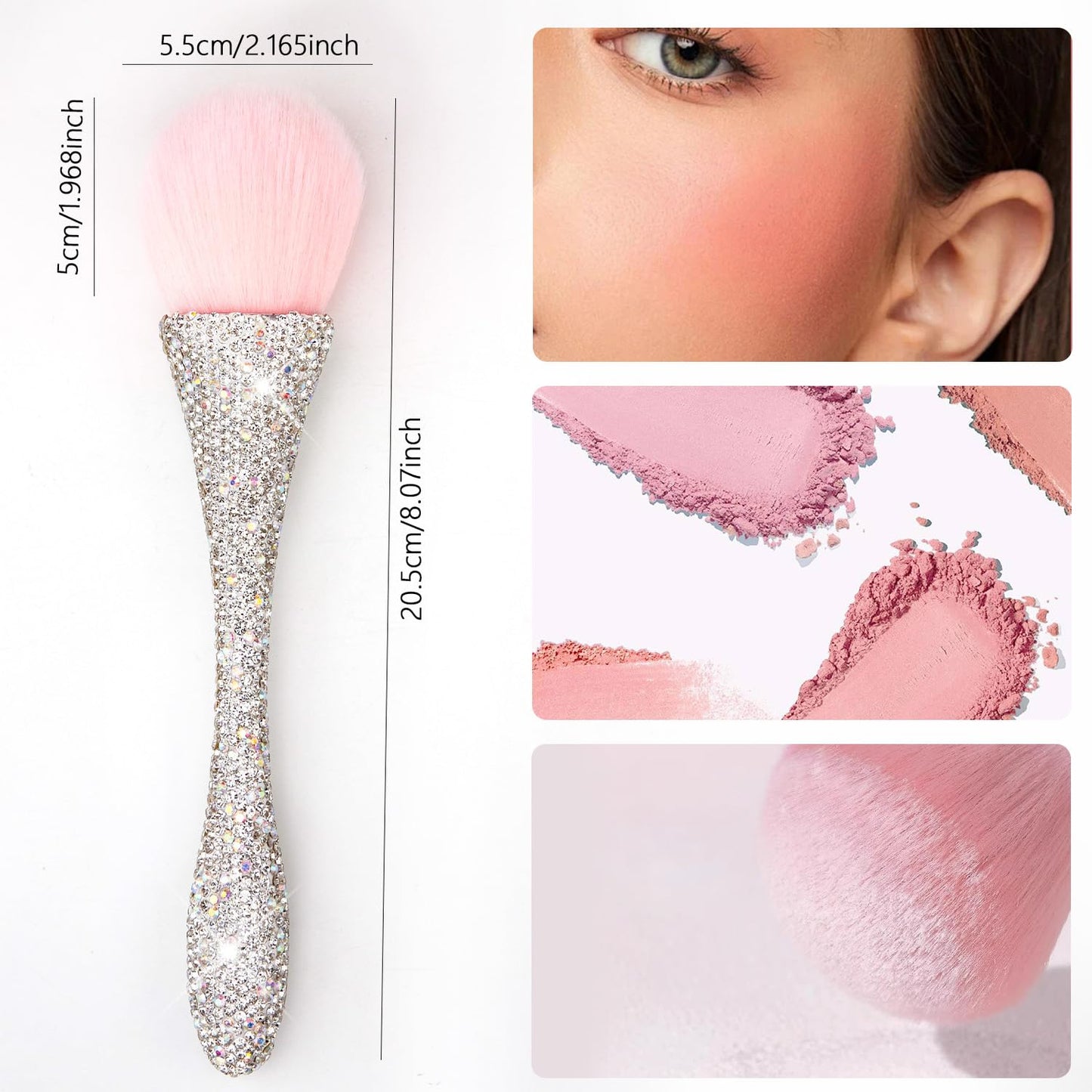 JERCLITY 1 Piece Powder Makeup Brushes Blush Brush Super Large Face Makeup Brushes Kabuki Brushes for Powder Cosmetic Nail Dust Brush Makeup Tool(White Diamond)