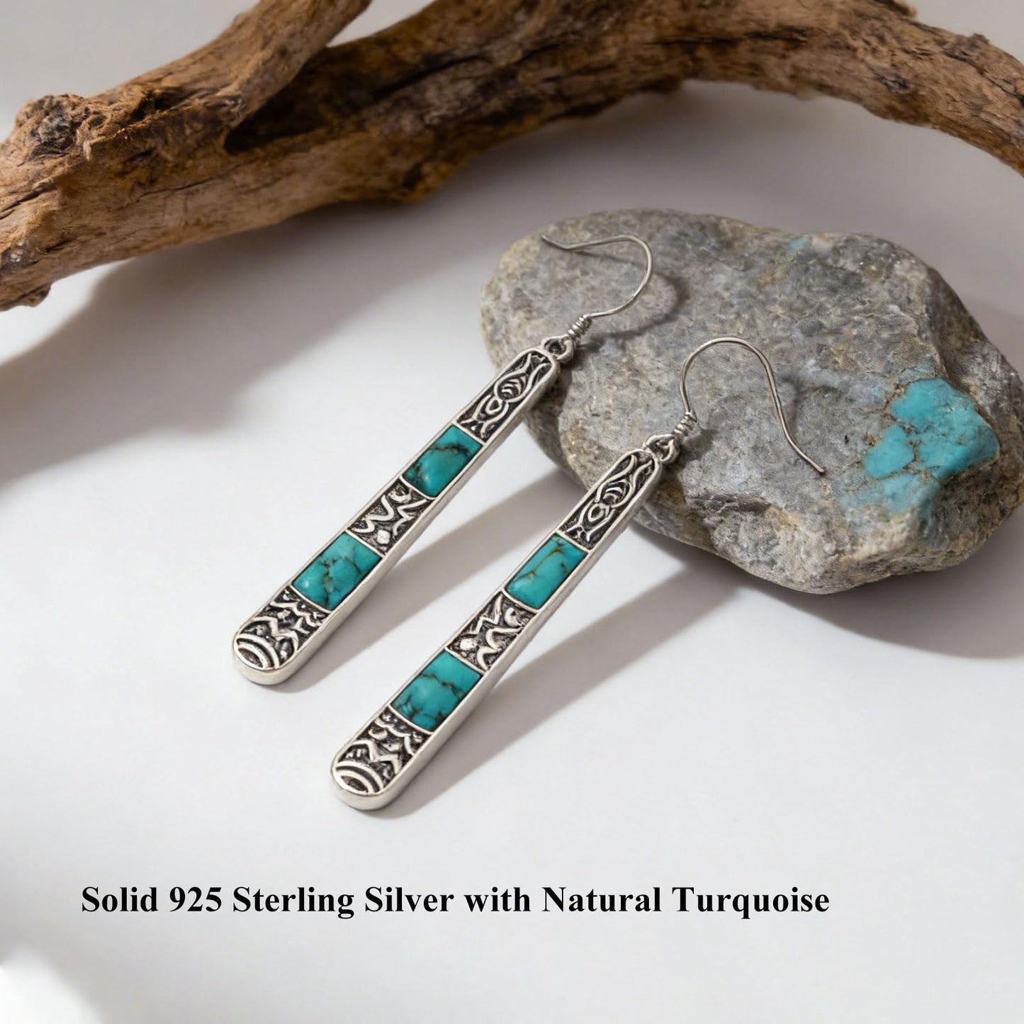 DOLIOX Genuine Turquoise Dangle Earrings for Women 925 Sterling Silver Gemstones Bar Earrings Southwest Boho Native American Style for Her Wife Mom
