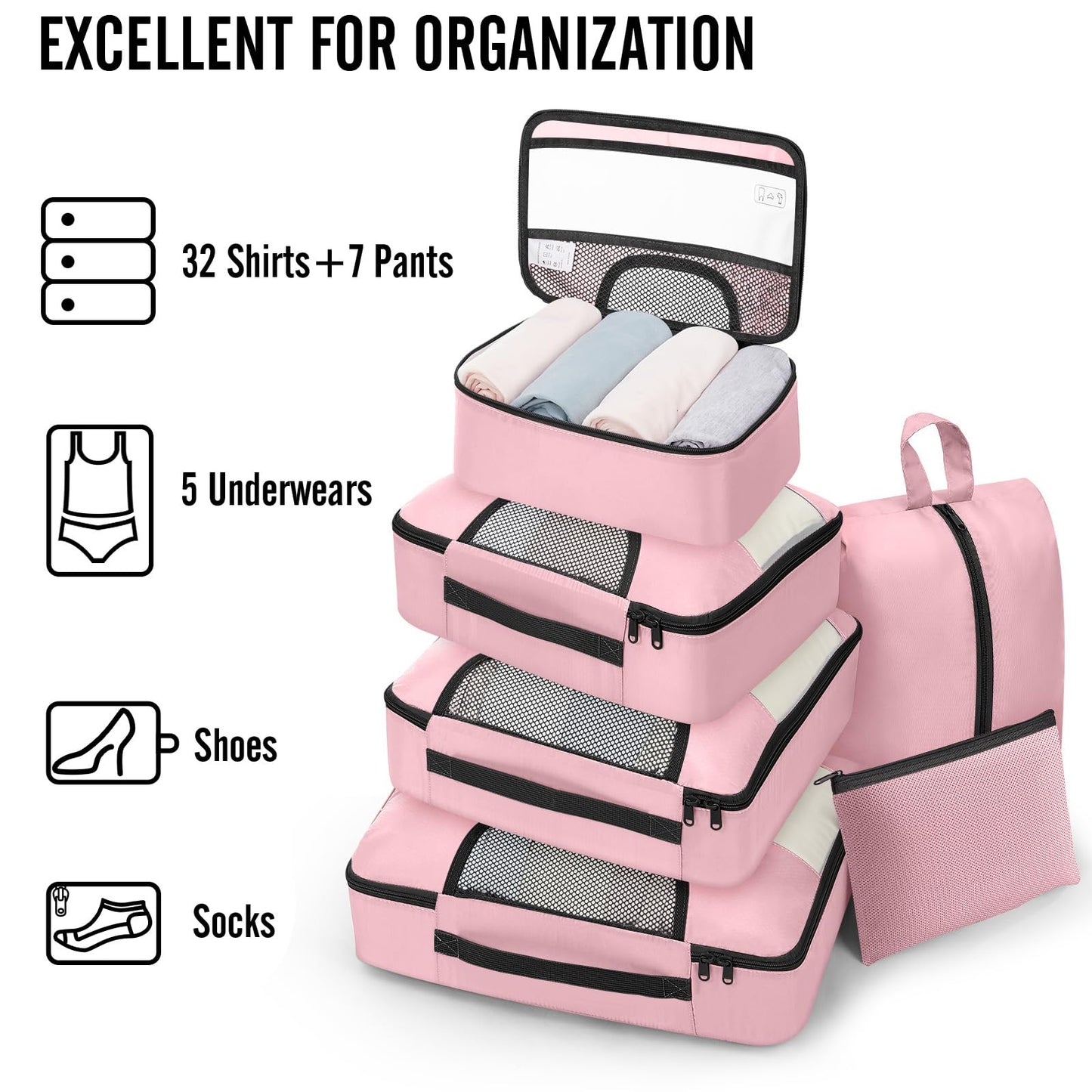 Veken 8 Set Packing Cubes for Travel Essentials, Suitcase Organizer Bags in 4 Sizes, Carry-On Luggage Accessories with Large Laundry & Hanging Toiletry Bag, Must-Have for Airplane, Road Trip & Camping