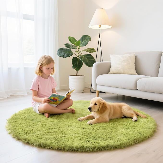 yulidayang Fluffy Round Area Rugs for Living Room,6'X6'Shag Circle Area Rugs for Bedroom,Non Slip Fuzzy Plush Rug for Kids Room Boys Girls Room and Dorm Home Decor Rug