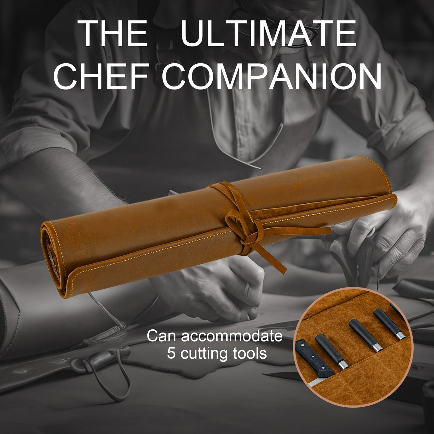 Genuine Leather Knife Roll, Knife Bags for Chefs Professional, Small Chef'S Knife,Knives Holders Protectors with 5 Slots