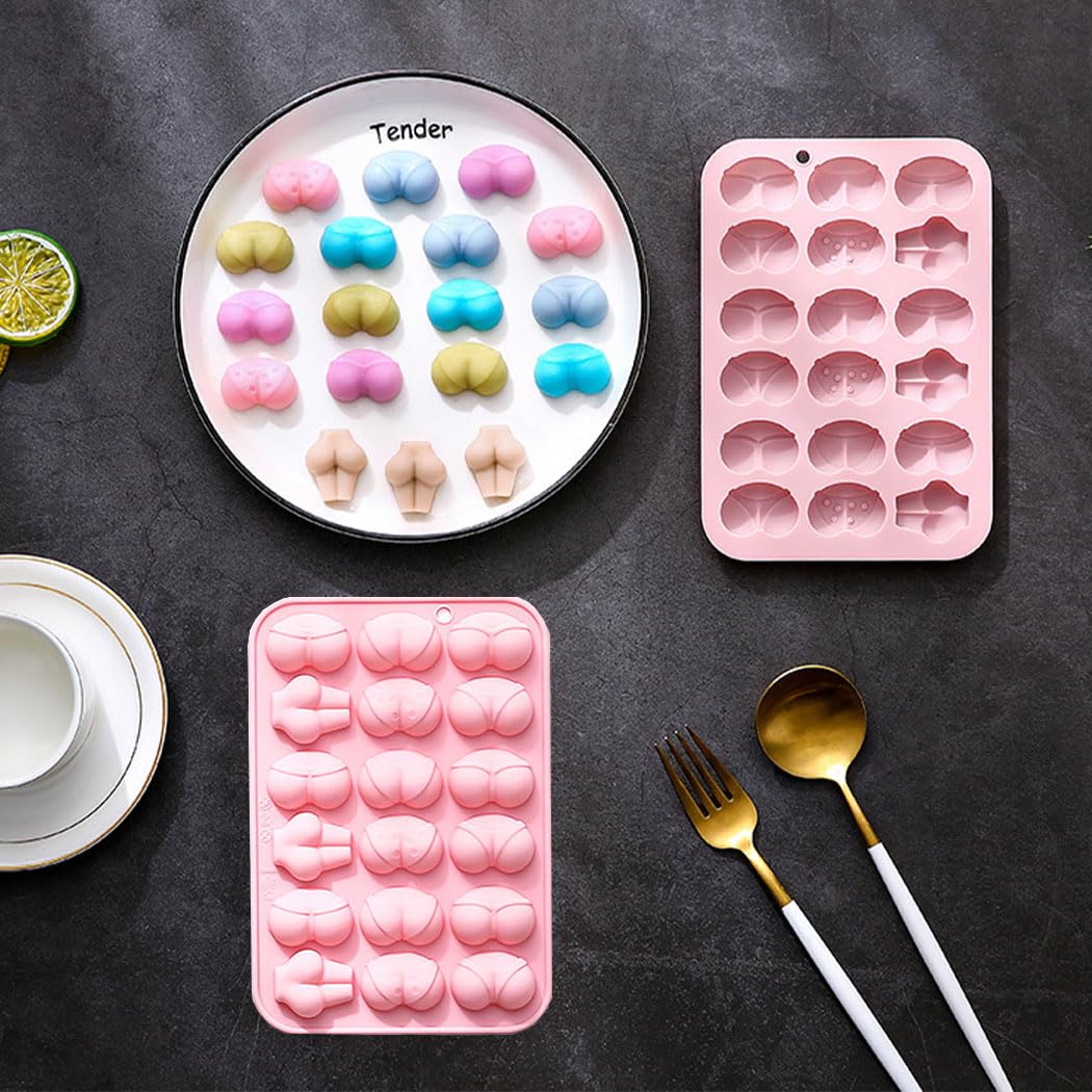 2 Pcs BUTT Funny Shape Silicone Mold for Birthday Single Party Baking Pan Handmade DIY Mousse Chocolate Fondant Soap Cake Ice Cube Mould Tool Novelty Cake Pans Set Kit Y1