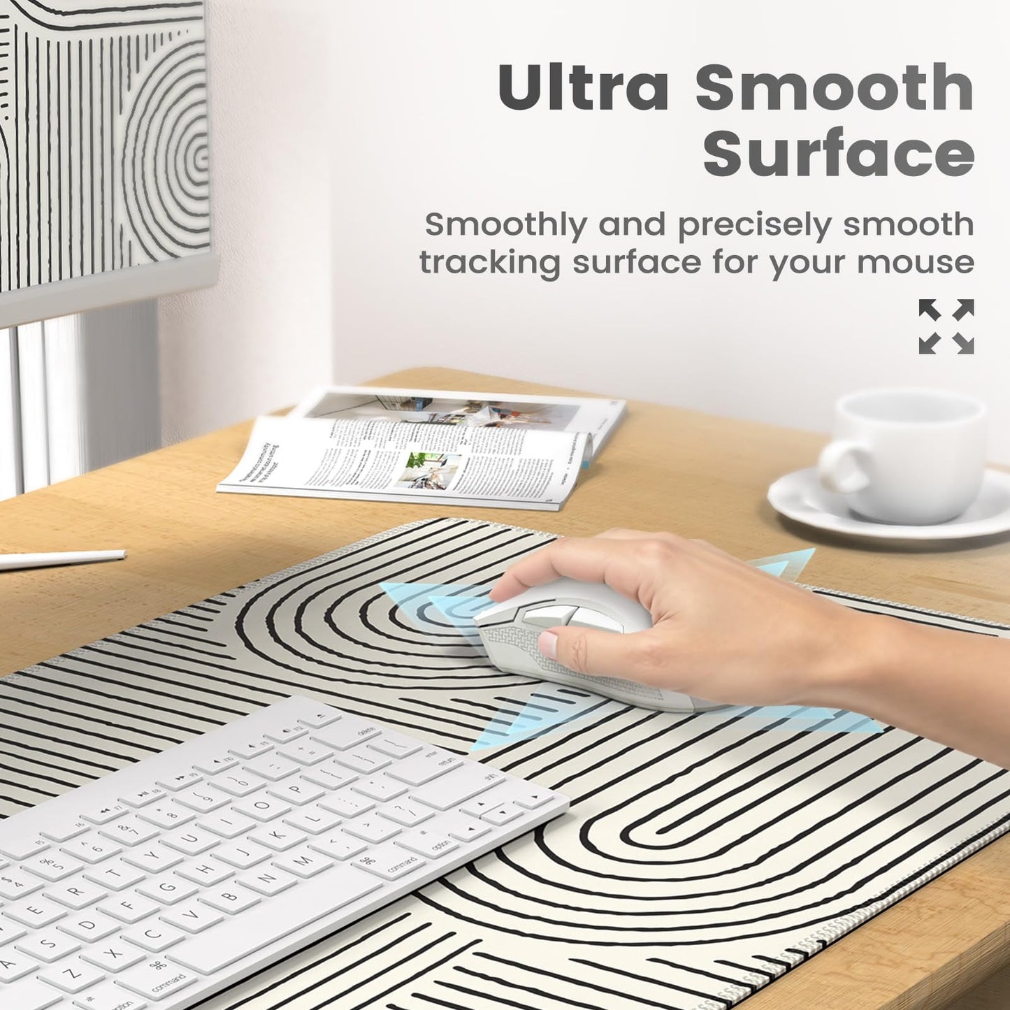 iCasso White Desk Matt for Desktop, Cute Desk Pad Mat, Large Mouse Pad, Anti-Slip Big Mousepad with Stitched Edges, Keyboard Pad for Computer(White)
