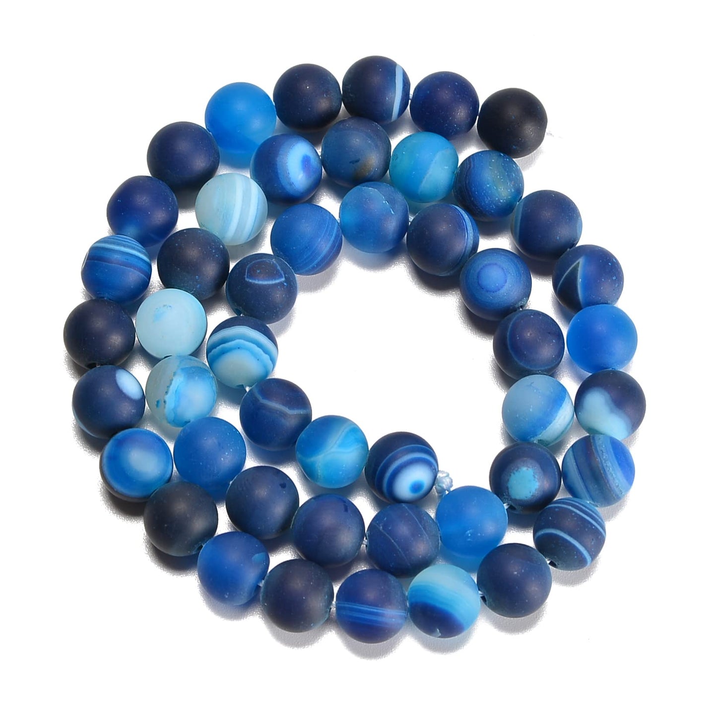 jodaying 10mm Blue Stripe Agate Matte Round Natural Gematone Loose Beads for Jewelry Making DIY 1 Strand 15"