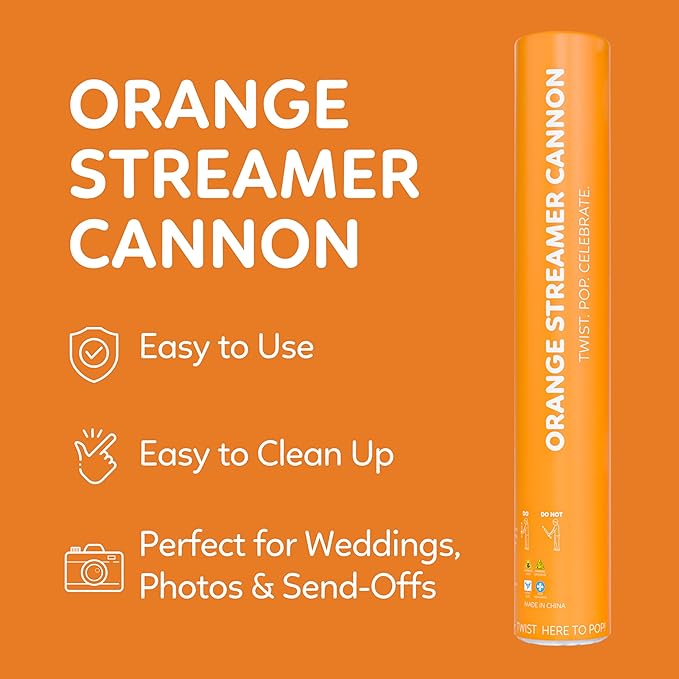 2 Pack Streamer Cannon Confetti Poppers | Biodegradable Orange Confetti | TUR Party Supplies | Launches Up to 25ft | Giant (12 in) | Party Poppers for Graduation, Birthdays, Weddings, and Memorial Day