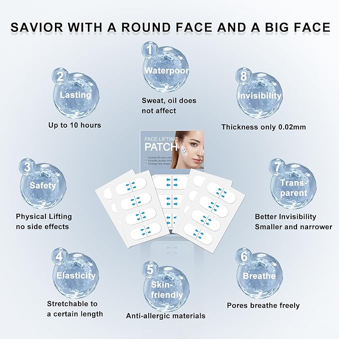Invisible Face Lift Tape - 60 PCS Instant V-Shape Lift Patches for Jawline, Neck & Eyes | Waterproof Wrinkle-Smoothing Tape for Sagging Skin & Double Chin