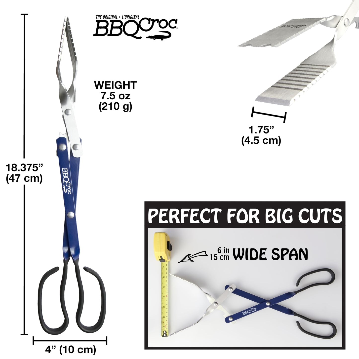 3 in 1 Barbecue Tool 18-inch by BBQ Croc - Light and Long Tongs, Spatula and Grill Scraper (Blue) (18 inch Without Flashlight)