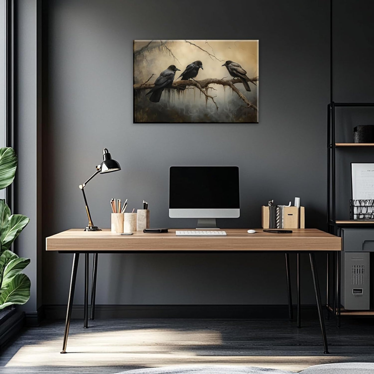 OAAPITI Halloween Decor Vintage Crow Wall Art Retro Art Poster Creepy Raven Picture Print Horrid Cemetery Painting Artwork Home Wall Decor(Artwork-4,28"x42")