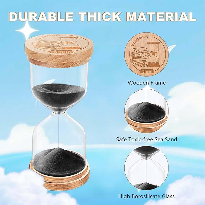 10 Minute Sand Timer, Beech Wooden Black Sand Clock for Kids, Small Hourglass, Sandglass 10 Min for Classroom,Game,Decorative (Black)