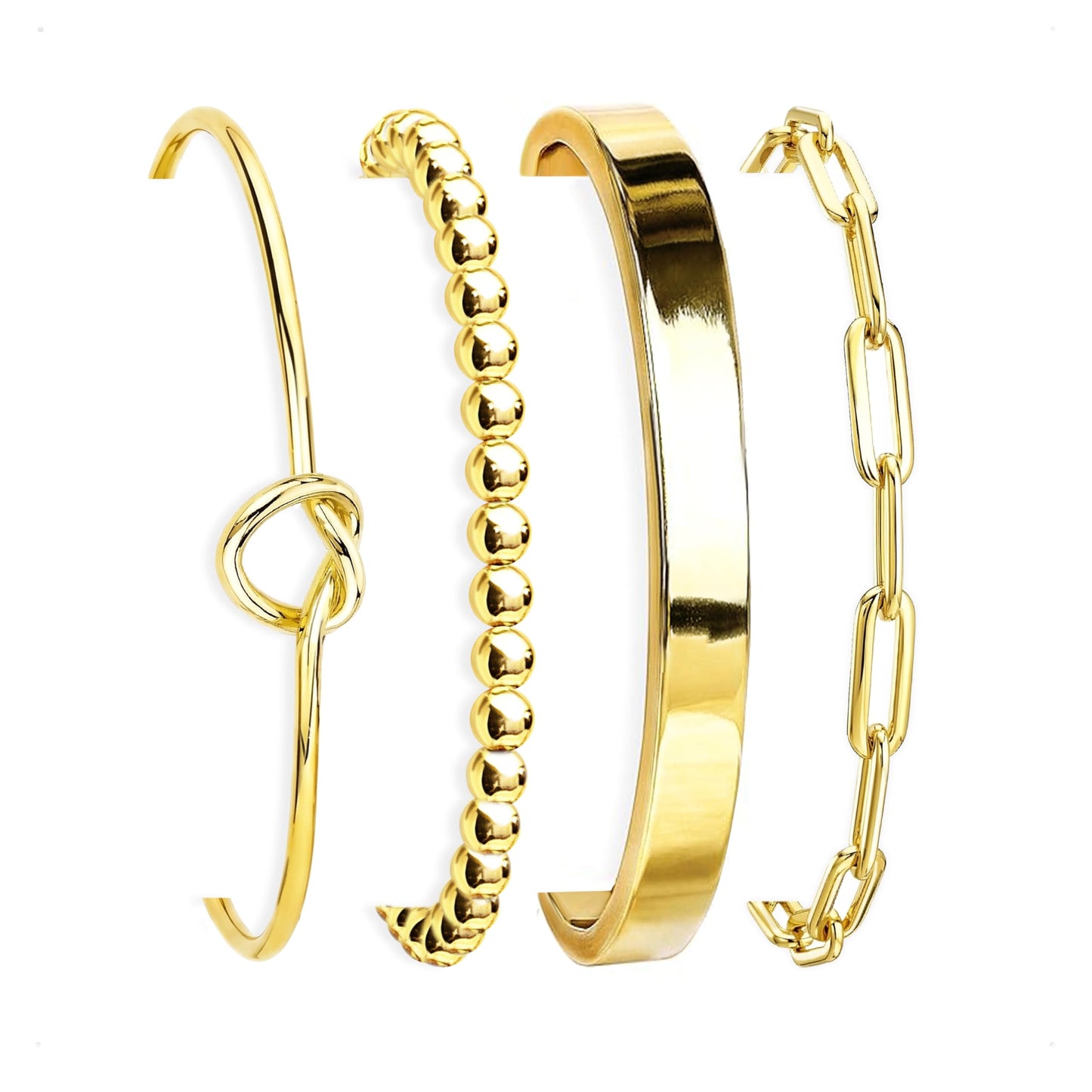 HERIER Gold Bangle Bracelets Stack for Women 14K Gold Plated Cuff Beaded Bracelet for Women Stackable Paperclip Chain Bracelet Jewelry Set Trendy