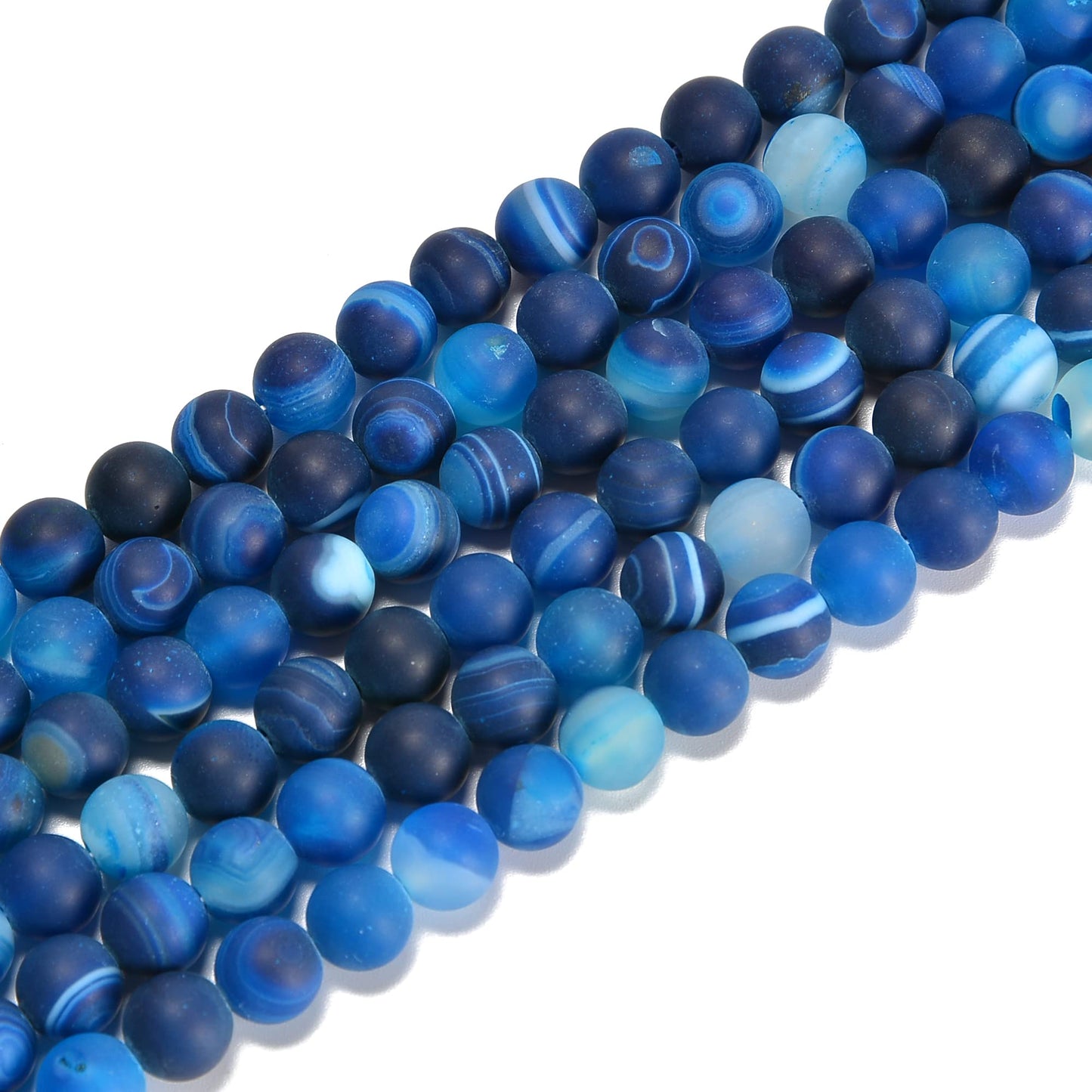 jodaying 10mm Blue Stripe Agate Matte Round Natural Gematone Loose Beads for Jewelry Making DIY 1 Strand 15"