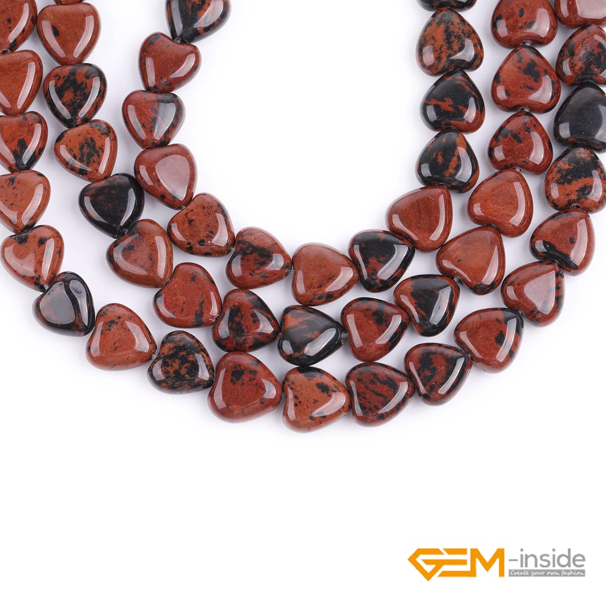 GEM-Inside 10mm Heart Charms Natural Coffee Brown Gold Swan Jasper Gemstone Stone Beads for Jewelry Making Full 15" Strand Power Energy Healing Chakra Stone Beads