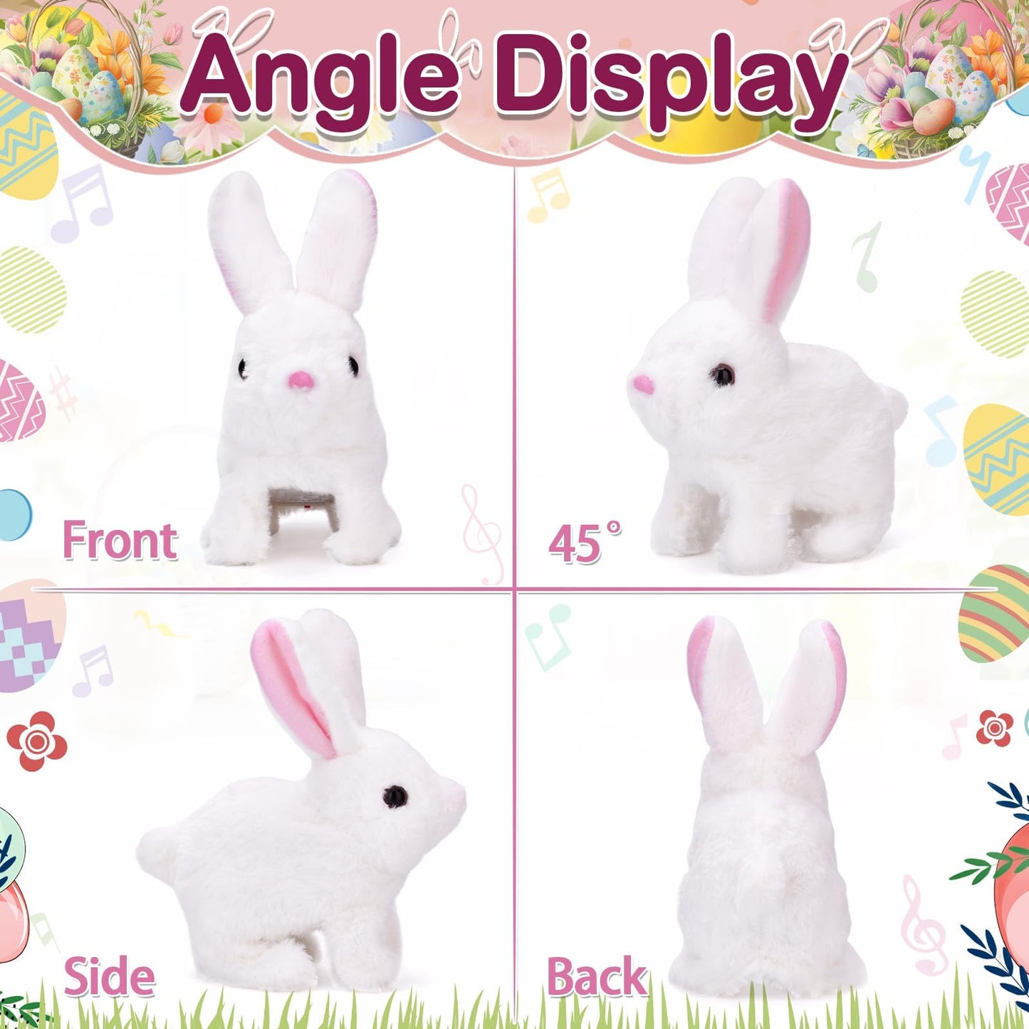 Realistic Bunny Toy, Easter Bunny Plush, Interactive Hopping Bunny Toy with Carrot, Stuffed Bunny with Sounds, Wiggling Ears, Mouth, Nose, Easter Basket Birthday Gift for Kids Girls Boys (White)
