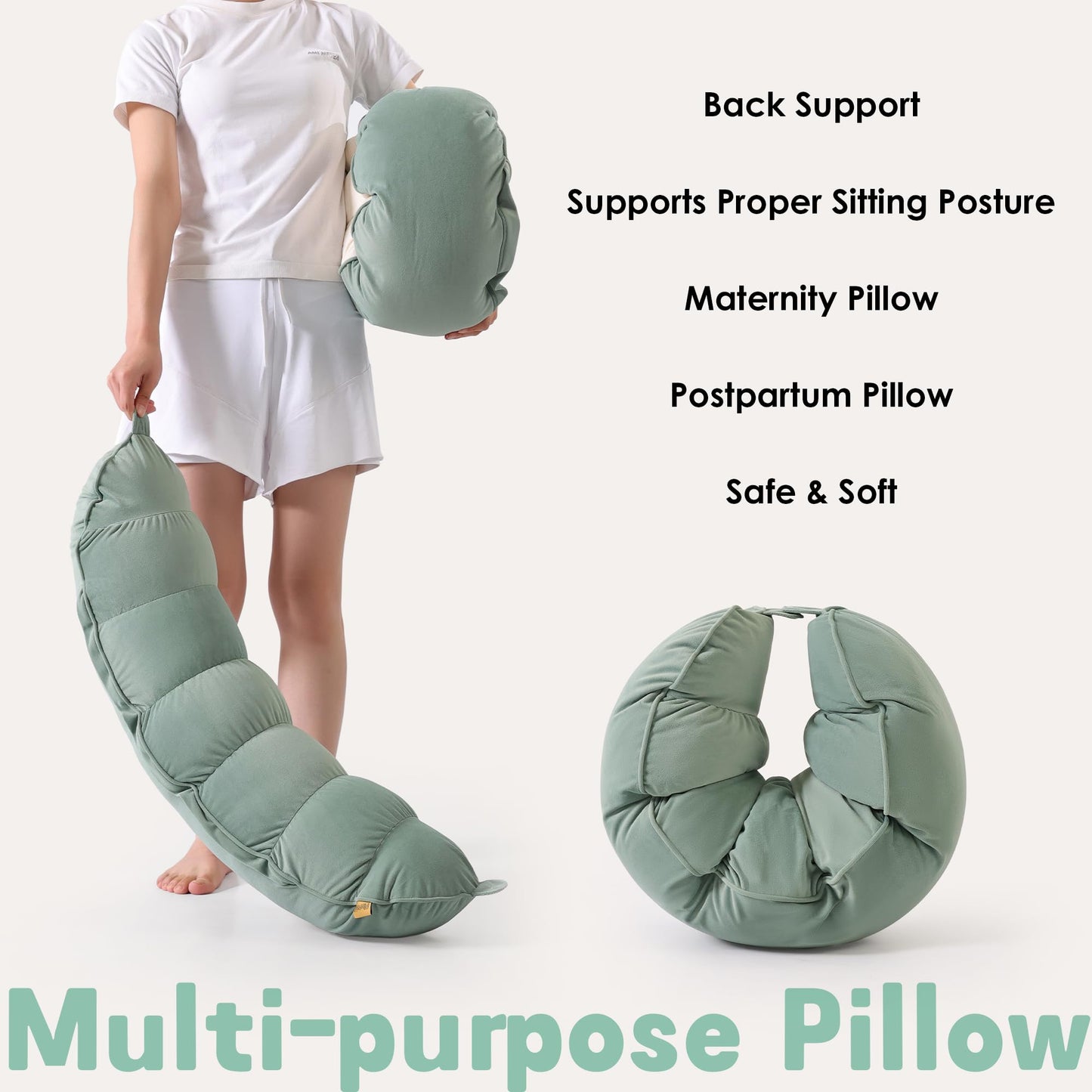Ailuteie Peallow(Pat. Pend) – Long Round Body Pillow for Adults, Bolster Pillow for Sleeping, Soft and Supportive Pillow for Sleeping & Lumbar Support