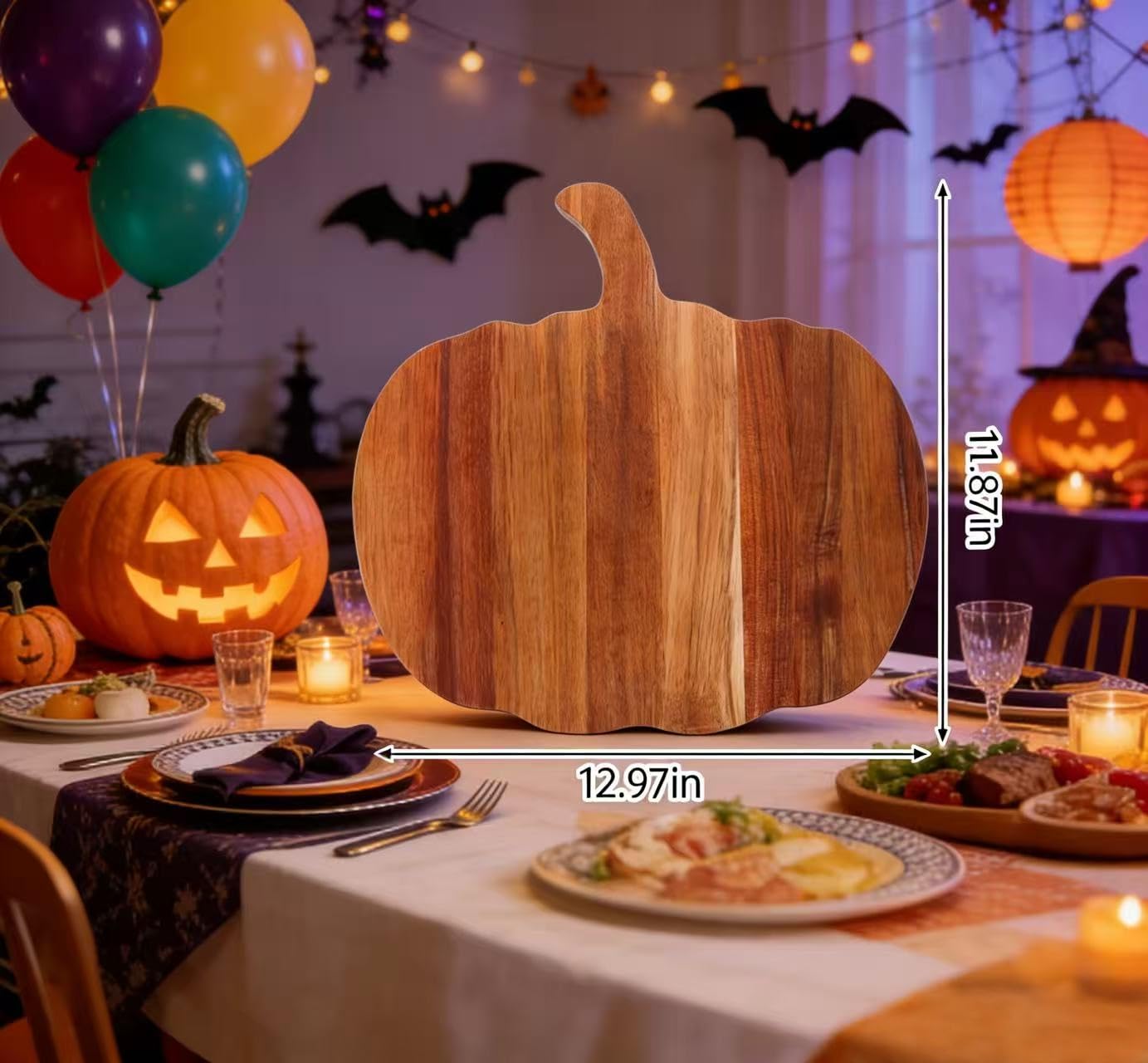 Halloween Pumpkin Shaped Wood Cutting Board for kitchen Decoration, Halloween Charcuterie Wooden Boards with Handle for Chopping Meat, Vegetables, Fall Kitchen Decor