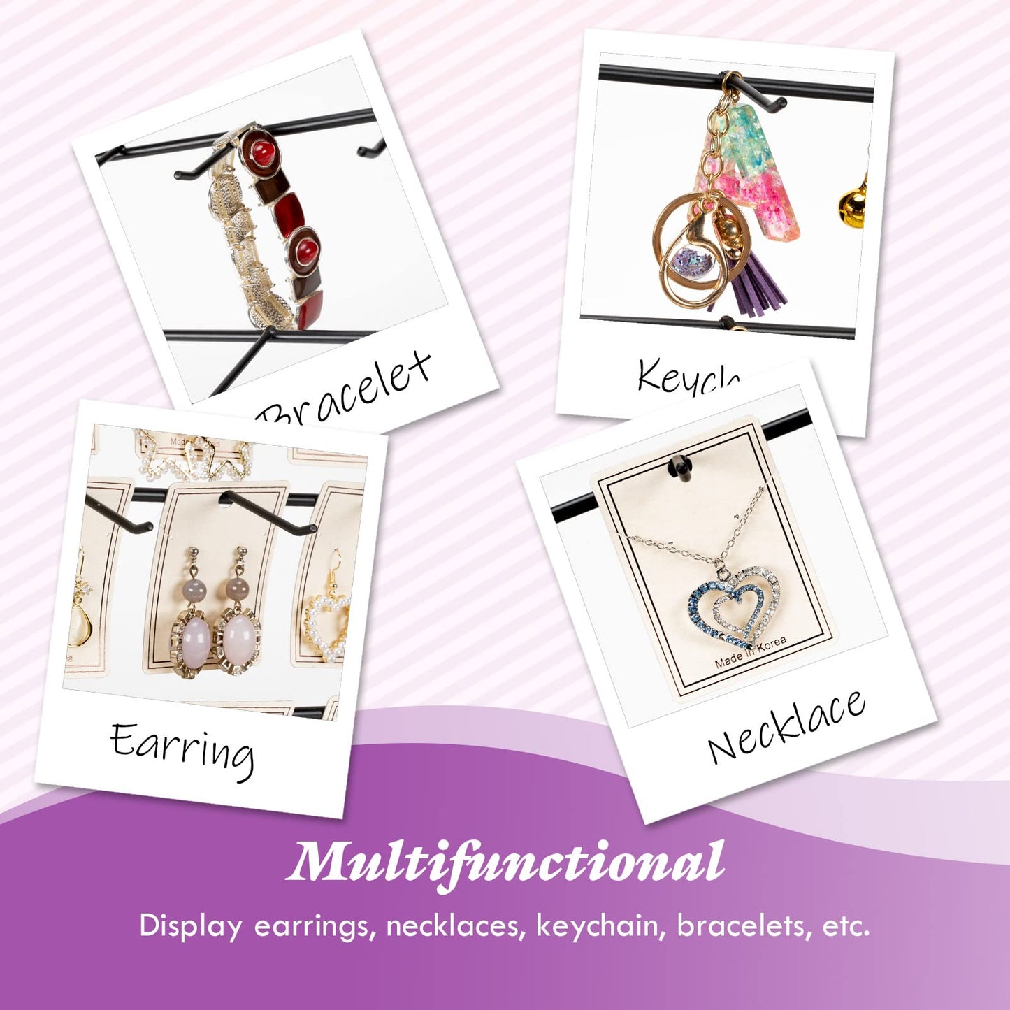 Poyilooo Jewelry Display for Vendors, 30 Hooks Wood Earring Bracelet Display for Vendors Selling with Adversitsing Board, Large Capacity Jewelry Display Holder Stands Rack for Earring Cards Keychain