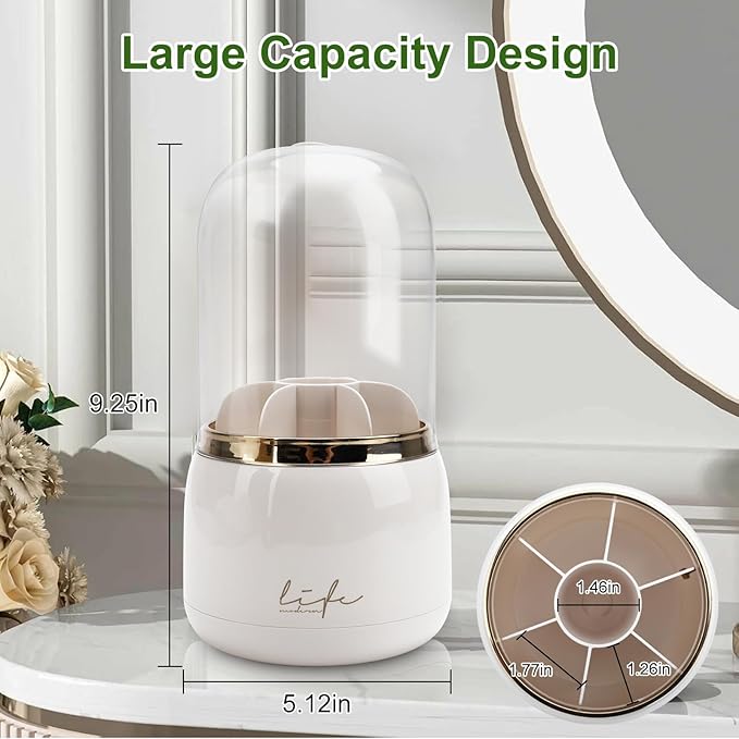 EEEKit Toothbrush Holder with Lid, 360° Rotating 7-Slot Organizer for Bathroom Countertop, Toothpaste Stand and Storage Rack