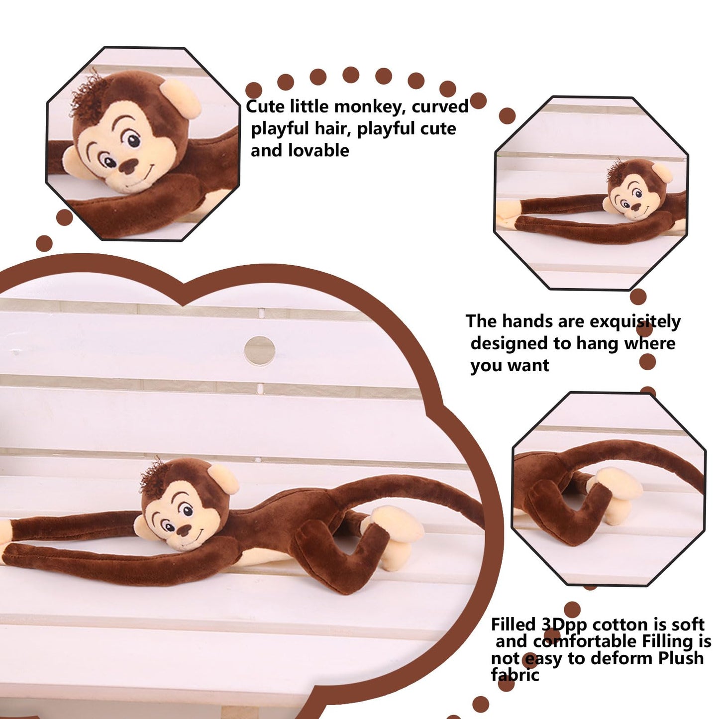 CHELEI2019 2PCS 27.6" Monkey Plush Stuffed Animal,Hanging Stuffed Animal Monkey with Long Hands