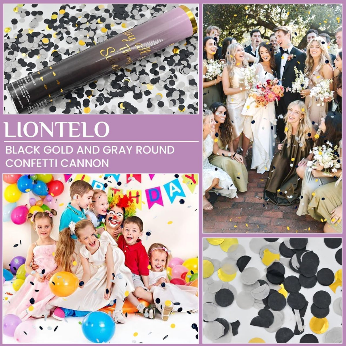 Confetti Cannon Black Gold 12 Pack Confetti Poppers 12 inch Celebrate Party Poppers Confetti Party Cannon for Anniversary Wedding Poppers Launchers, New Year's Eve, Birthdays and Weddings