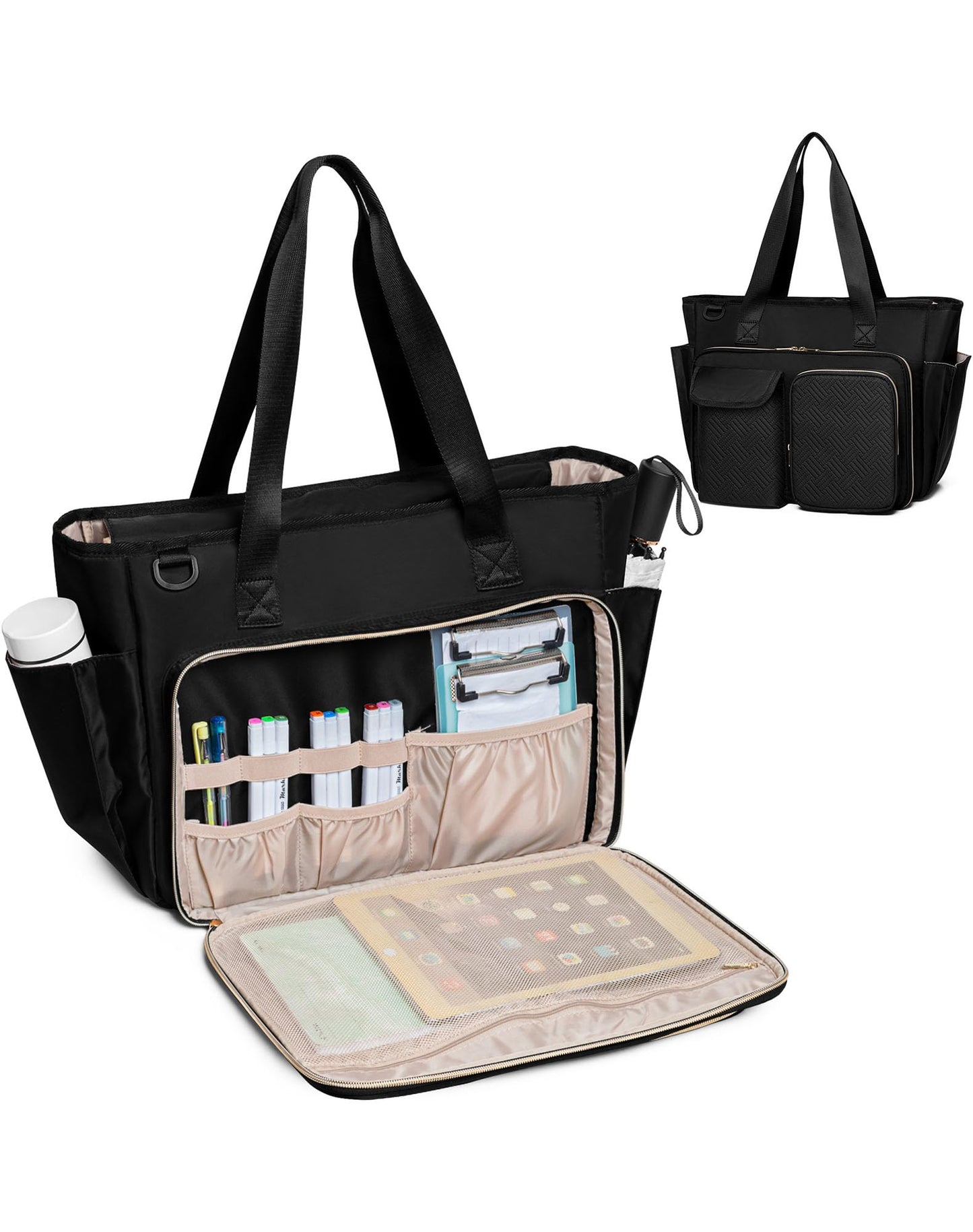 Fasrom Teacher Tote Bag with Laptop Compartment, Teacher Work Bag for Women and Teaching Supplies, Black (Patent Design)