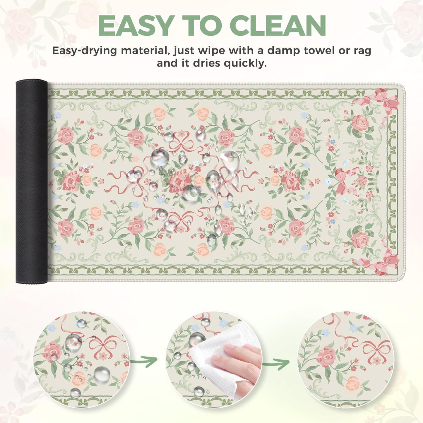 iCasso Green Desk Mat,Cute Desk Pad for Keyboard and Mouse,Anti-Slip Large Gaming Computer Mat XXL,Soft Lycra Surface Laptop Pad Women,Aesthetic Girly Desk Cover Protector for Home Office