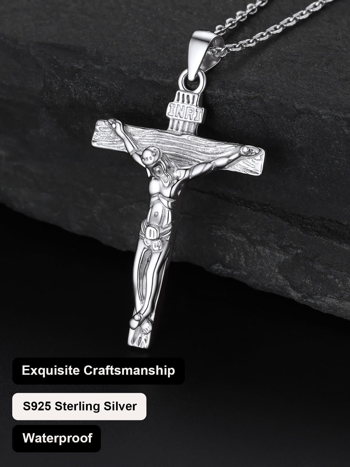 U7 Crucifix Cross Necklace 925 Sterling Silver Crucifix Necklace Cross Pendant for Women Men