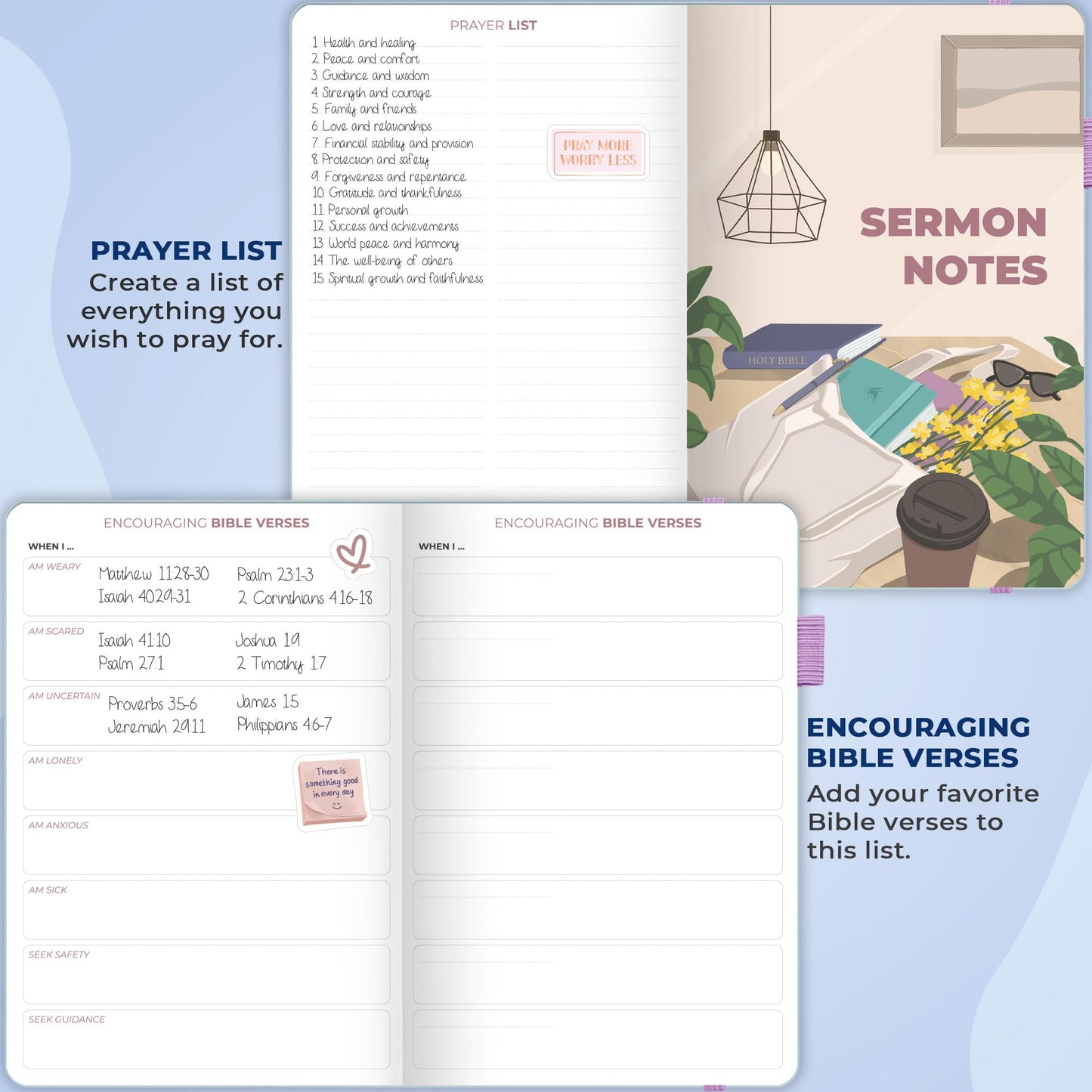 Clever Fox Bible Study Journal – Church Notes Notebook – Note Taking & Journaling Kit – Faith Based Religious Gifts & Accessories (Periwinkle)