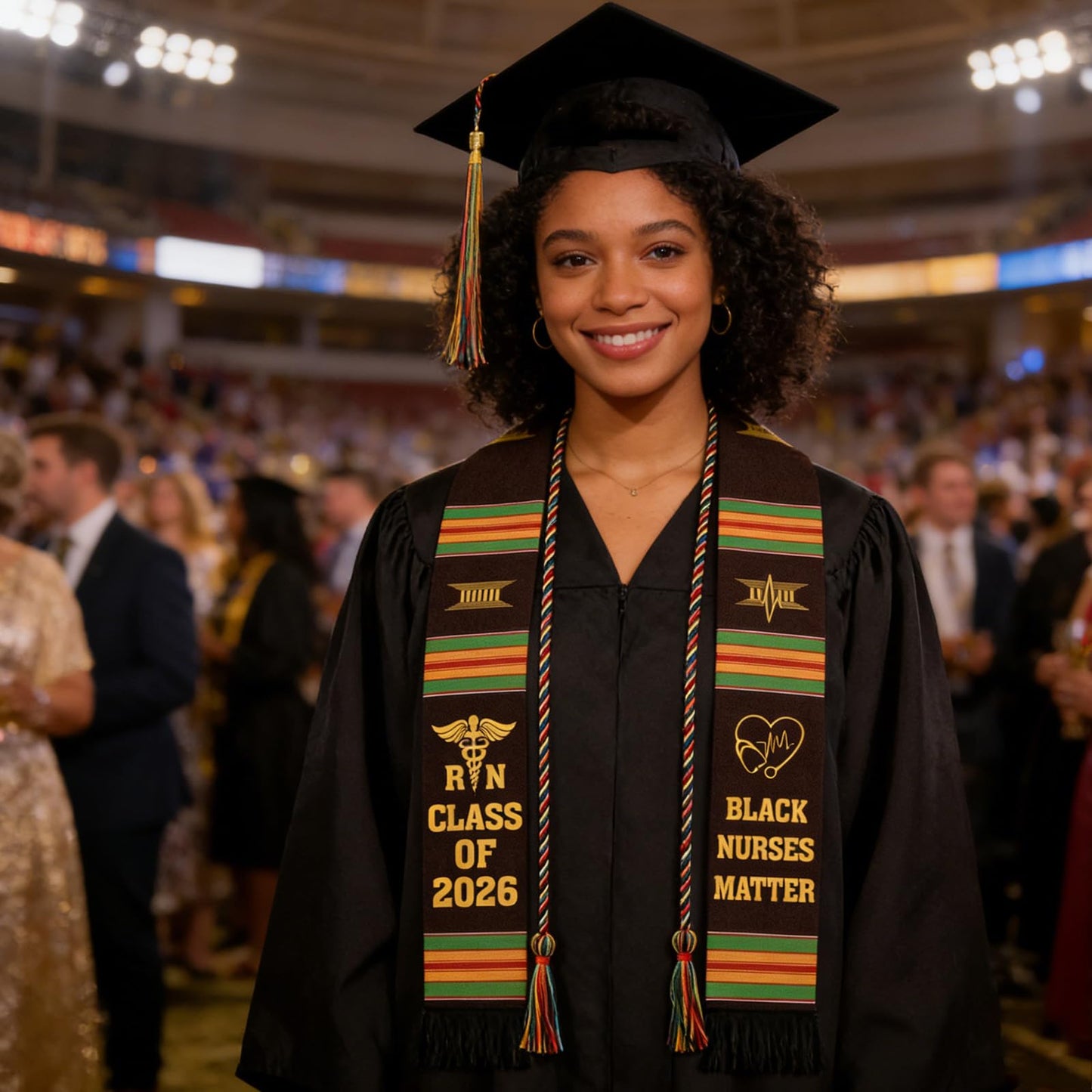 Silkovahamd RN Black Nurses Grauation Stole - Kente Graduation Stole Honor Cord, 2026 Nursing School Black Female Nurse Graduates Medical Academic Ceremony Accessory Gifts