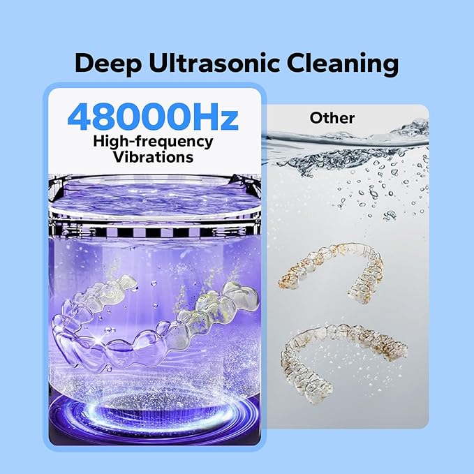 Retainer Cleaner, Ultrasonic Cleaner for Retainers, Mouth Guards, Night Guards & Dentures, Jewelry Cleaner, 48kHz & 3 Timer Modes with UV, 200ml for All Dental Appliances