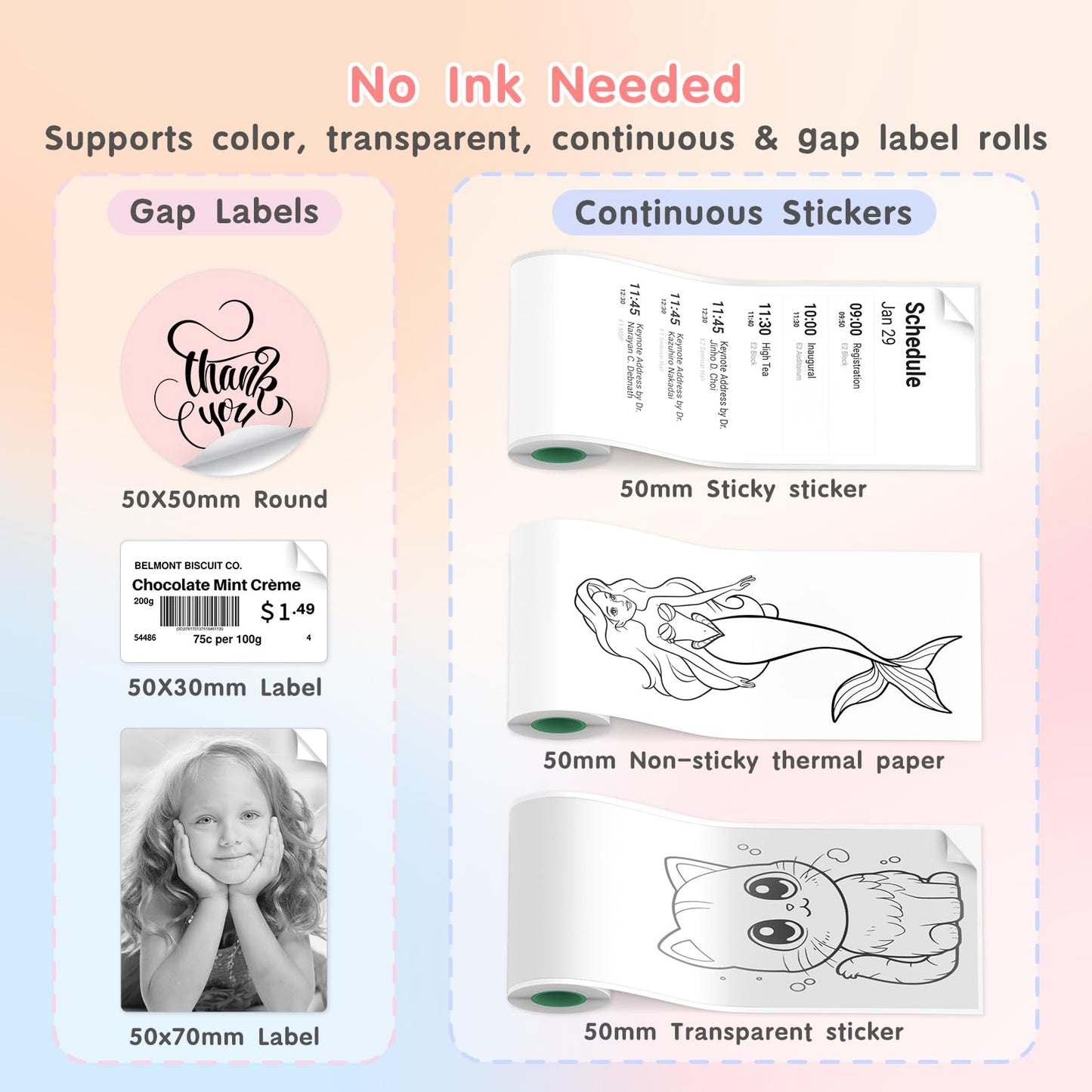 Gloryang JD-23 Sticker Printer, Mini Portable Thermal Printer Print Pod, Inkless Bluetooth Label Maker Machine for DIY Crafts, Journaling, Office & Home Use, 2 Rolls Sticker Paper, Pink