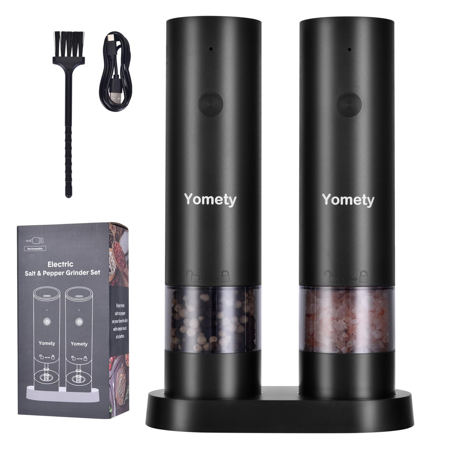 Electric Salt and Pepper Grinder Set-Rechargeable Salt and Pepper Mill Set All in One, Automatic Refillable Adjustable Coarseness Ceramic Grinder, Salt and Pepper Shakers for Kitchen Appliances
