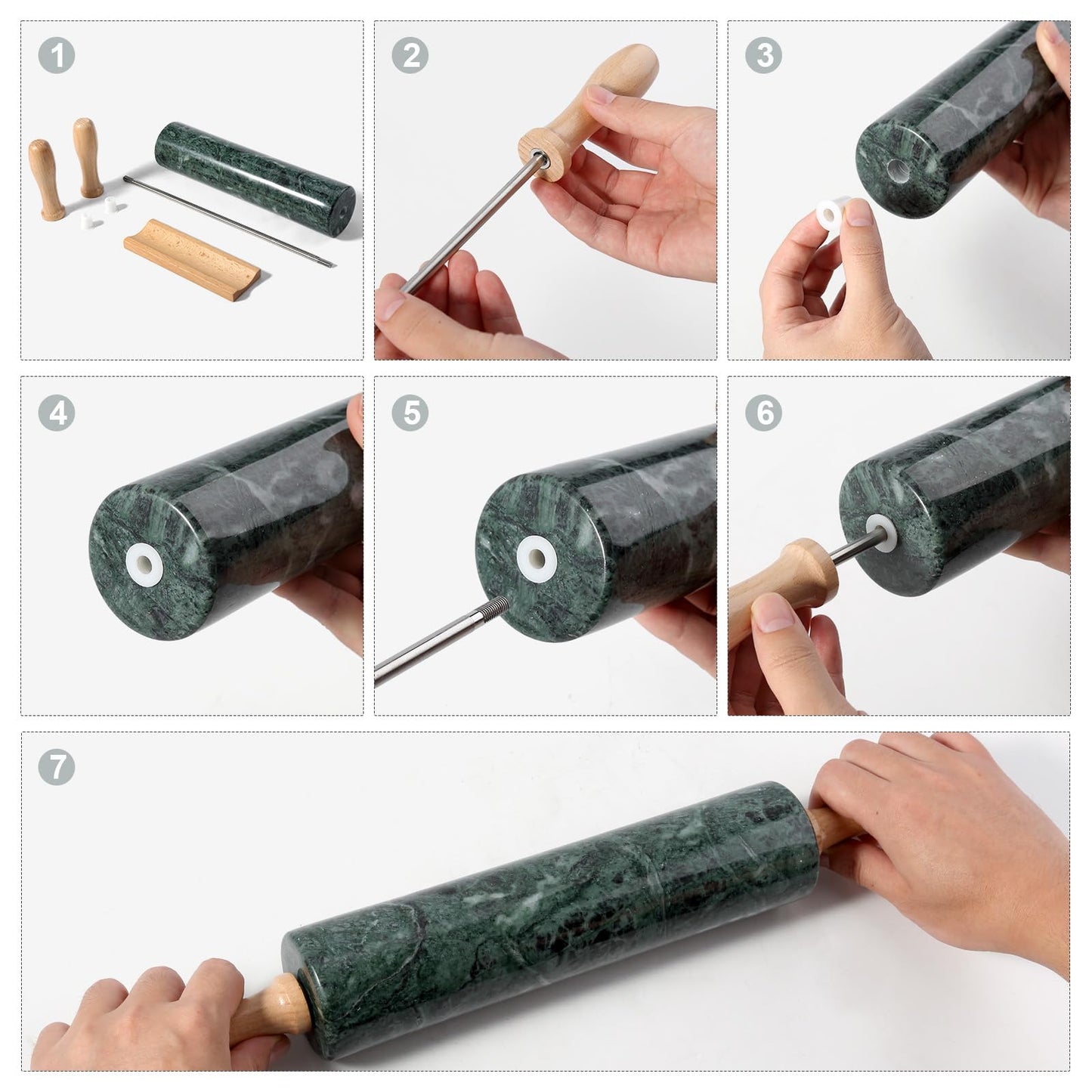 Koville Indian Green Marble Rolling Pin, Non-Stick Stone Dough Roller, 18 Inch Rolling Pin for Baking,Pasta, Dumpling, Ravioli, Fondant,Pie Crust, Kitchen Baking Pastry Tools, Kitchen Essential