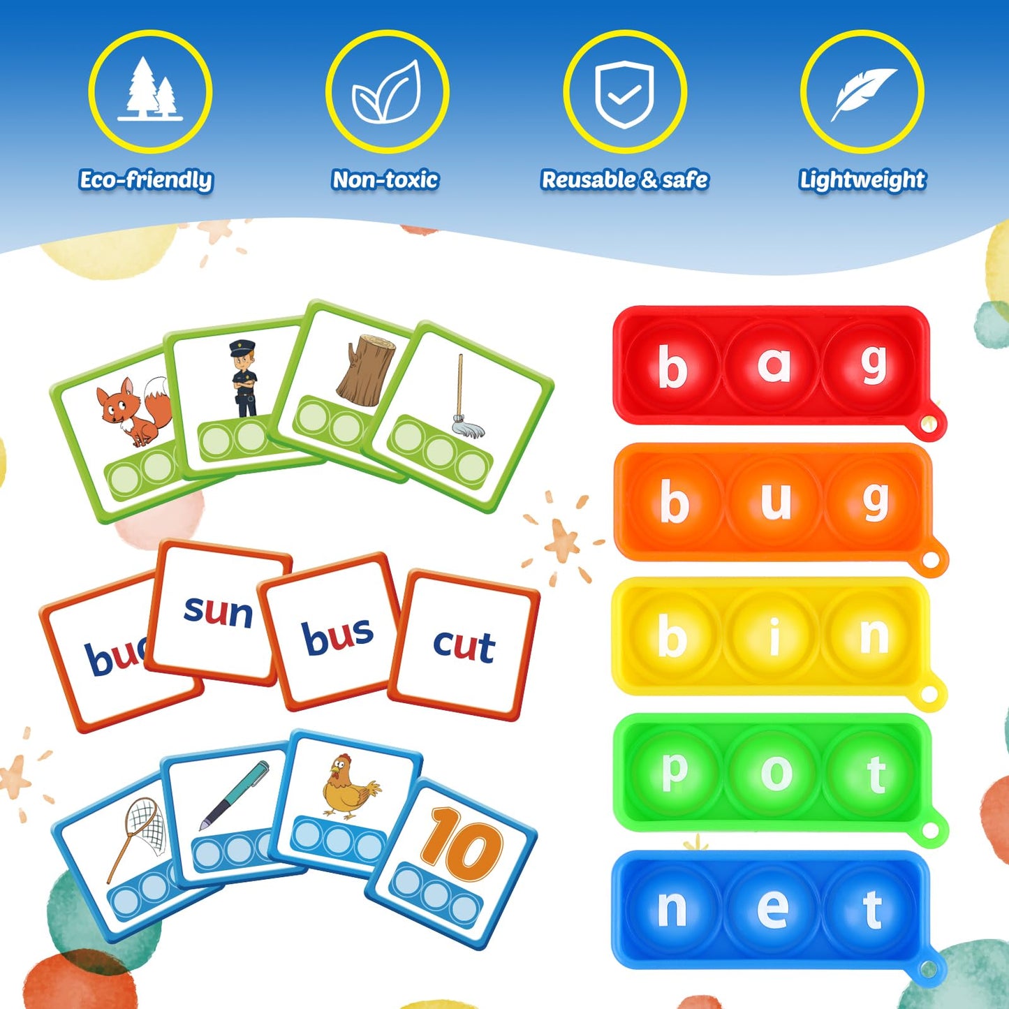 Aizweb CVC Word Games Kindergarten,Phonics Games for Kids Ages 3-8,CVC Flashcards for Preschool Special Education Classroom Supplies,Reading&Spelling Activity Phonics Manipulatives for Kids