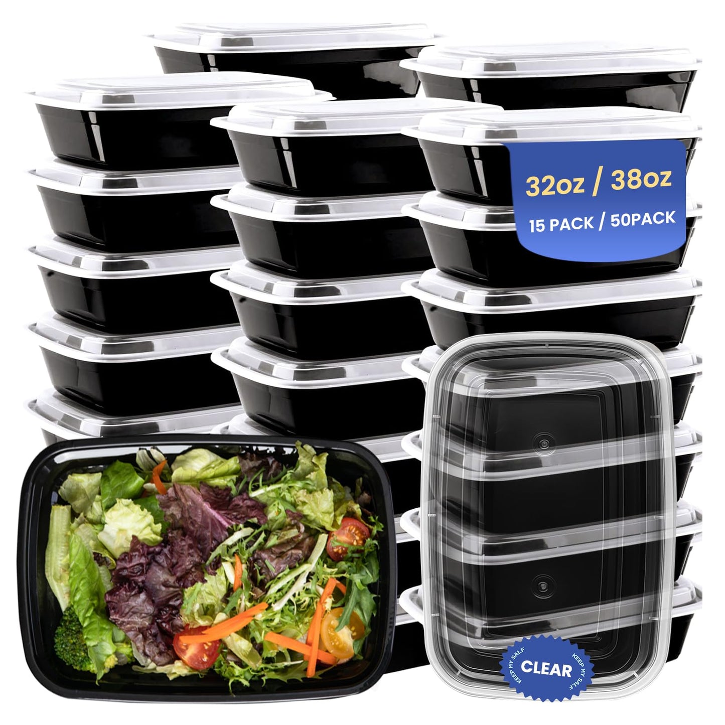 Eco Maicoco 38oz Meal Prep Containers 15 Pack, BPA Free Food Storage Containers with Lids Reusable Stackable, Microwave/Dishwasher/Freezer Safe To Go Food Containers