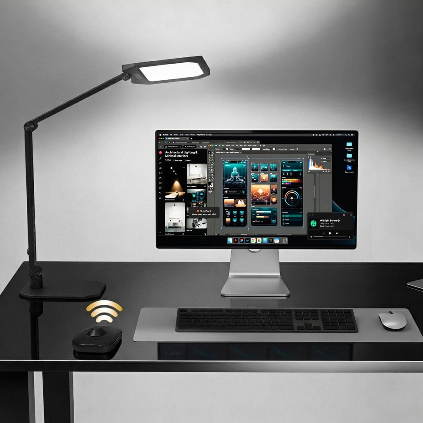 NS Desk Lamp for Home Office, LED Desk Lamp with Webcam Light for Video Calls, Dimmable 3000K-6500K Desk Light with Remote, Timer, Memory, Adjustable Swing Arm, CRI95+
