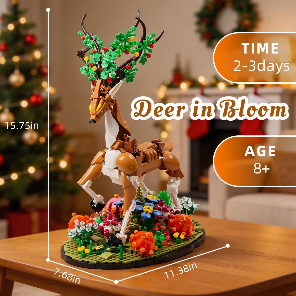 FIKAXTOY DIY Deer with Flowers Building Set, Animal & Plants Collection Model Kit, Nature Decor for Home Office Shelf, Collectible Craft for Adults & Teens