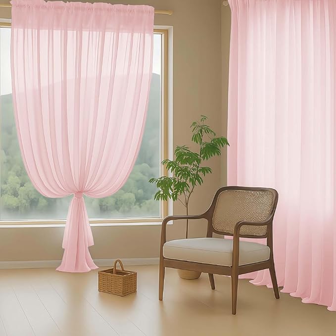 Blush Sheer Curtains for Window 72 inches Long 2 Panels Set, Soft Airy Modern Light Filtering Sheer Curtains for Living Room Bedroom, Dual Rod Pocket Solid Window Drapes, 2x42Wx72L inches