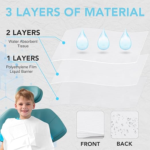80 Pack Disposable Dental Bibs 13"x18", 3-Ply Waterproof Tattoo Bibs Sheet for Nail Salon, Dental Clinic, Feeding, Tattoo Shop (White)