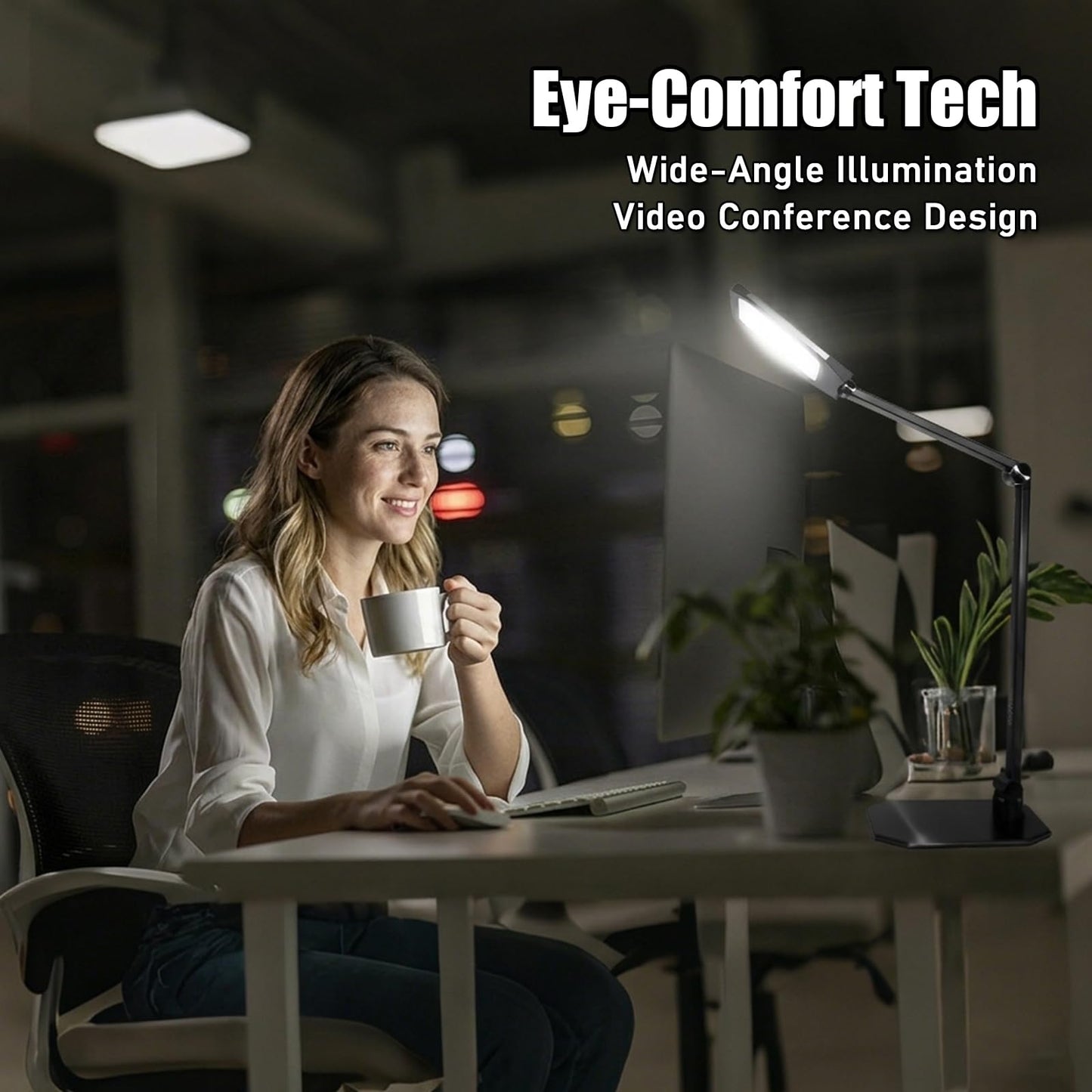 NS Desk Lamp for Home Office, LED Desk Lamp with Webcam Light for Video Calls, Dimmable 3000K-6500K Desk Light with Remote, Timer, Memory, Adjustable Swing Arm, CRI95+