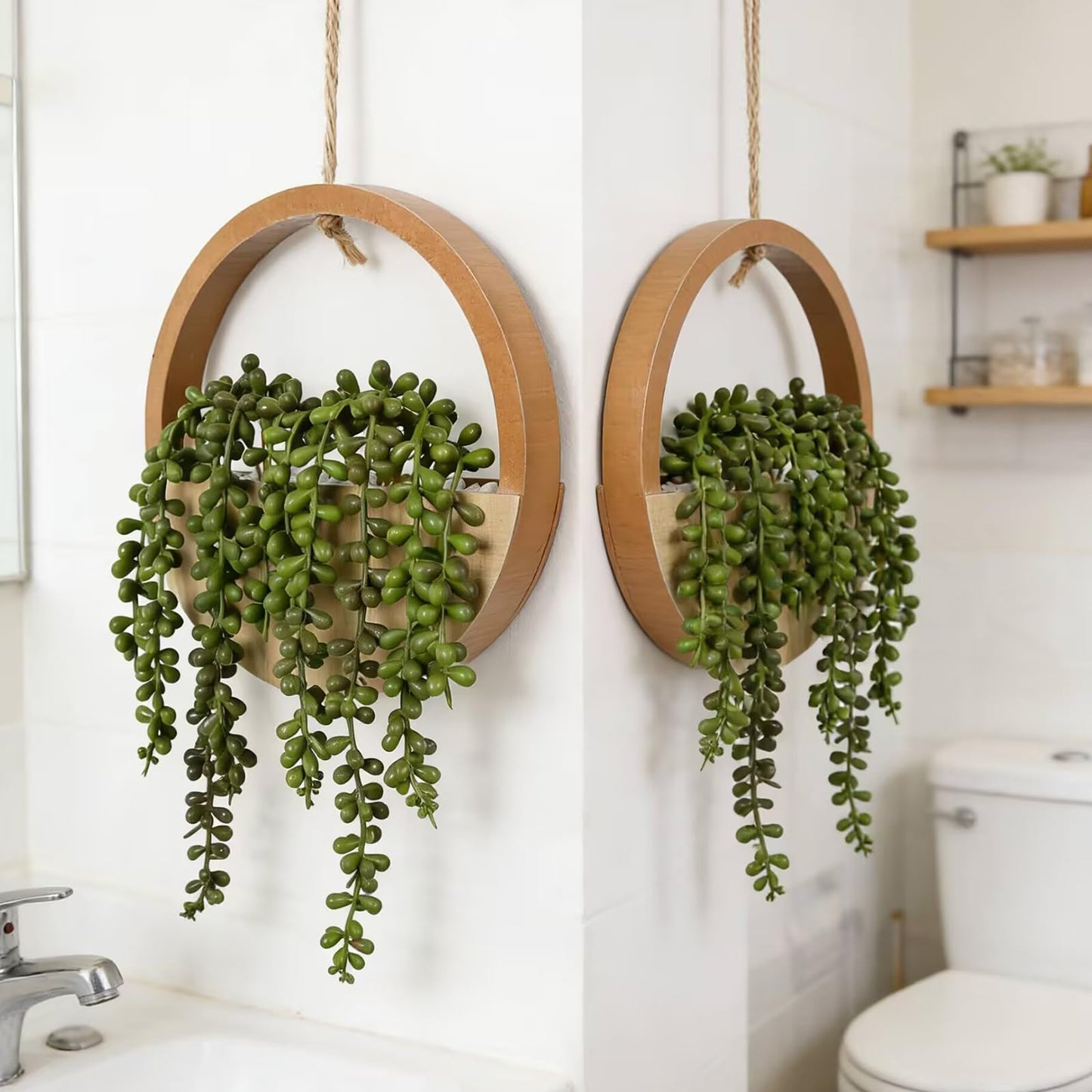 Hobyhoon Artificial Hanging Plants Hanging Planter Fake Succulents Artificial String of Pearls with Pot and Lanyard for Home Office Wall Decoration