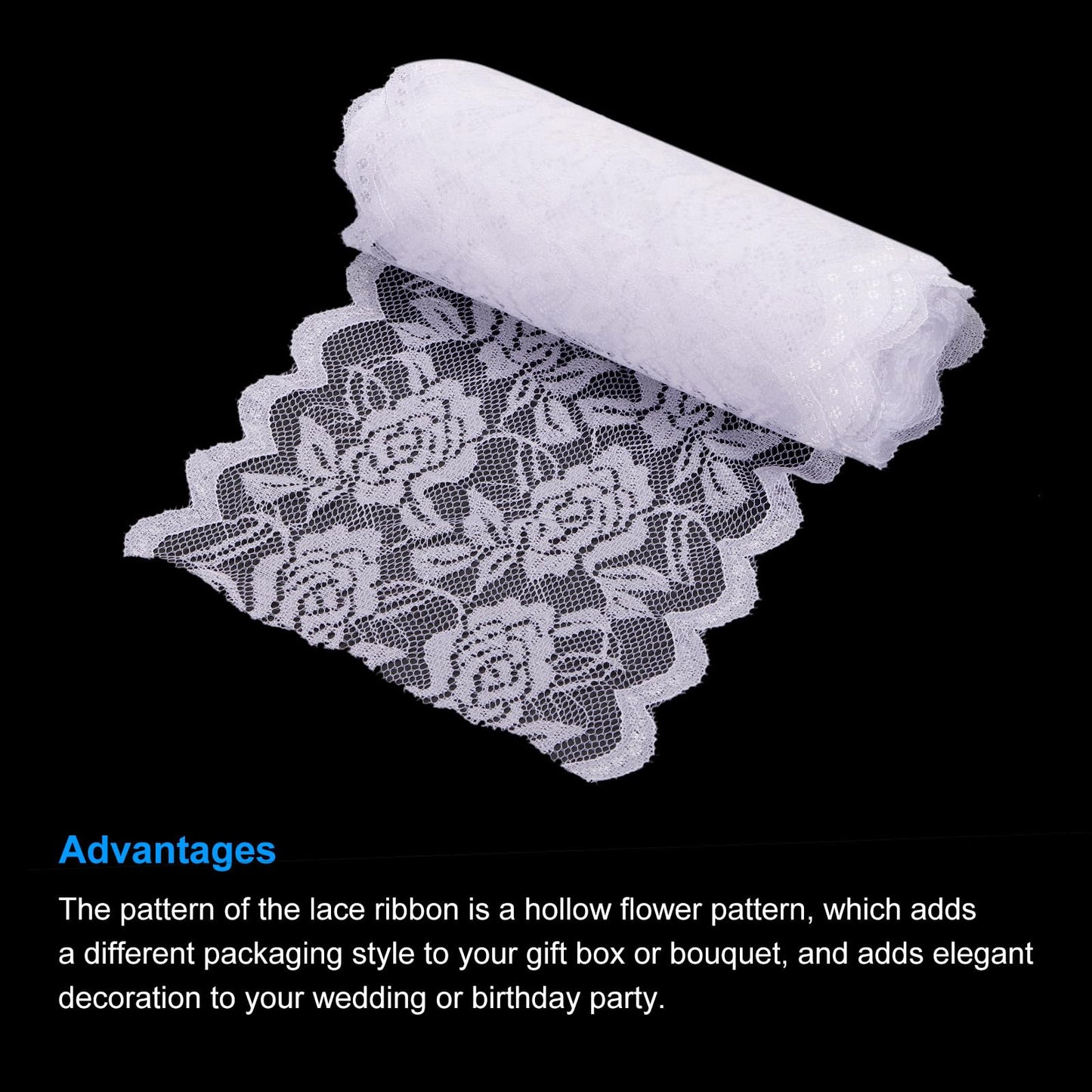 MECCANIXITY 6 Inch Wide 11 Yard Lace Ribbon Floral Pattern White Lace Trim Ribbon for Sewing Making, and DIY Crafts, Gift Wrapping, Bouquets, Wedding Decor