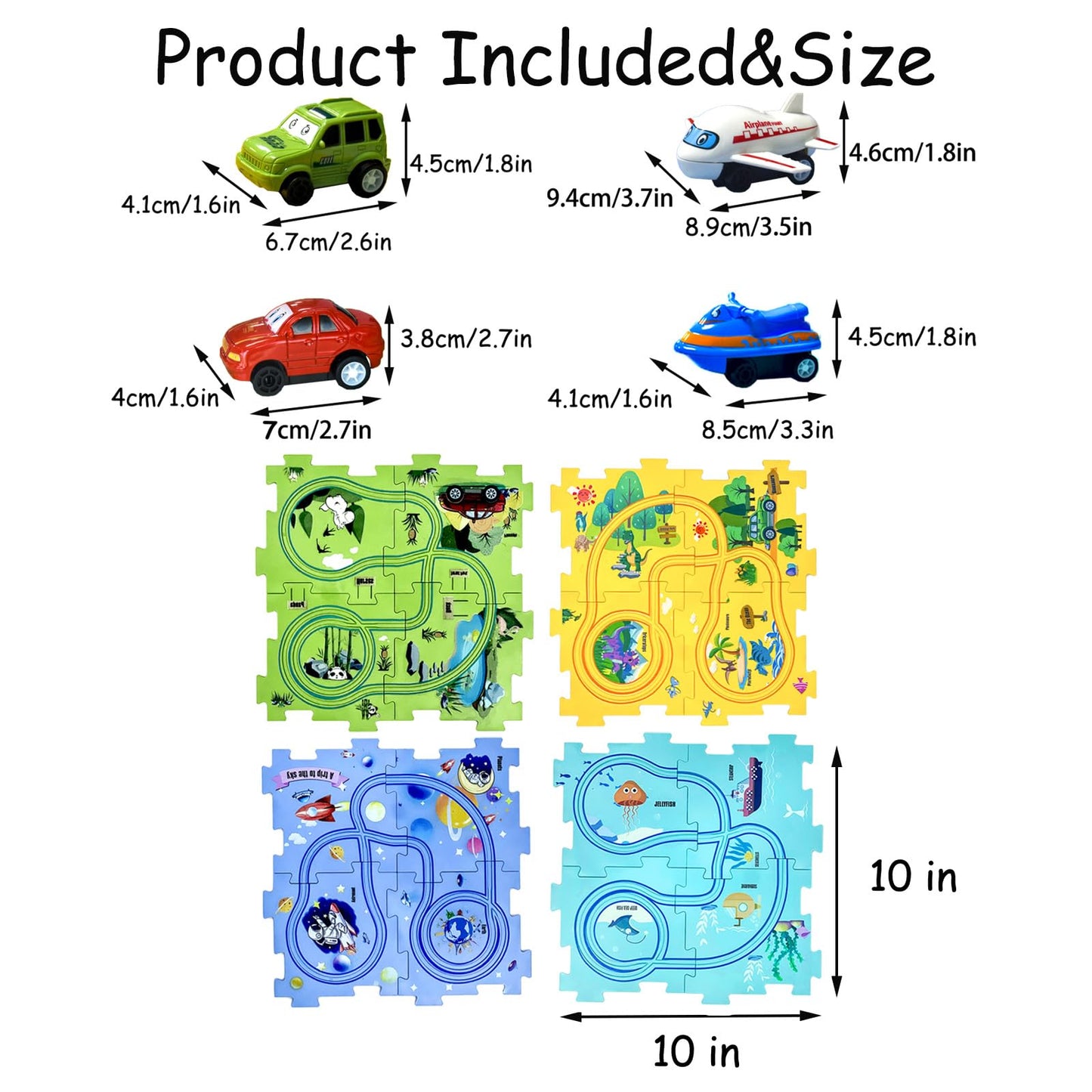 Ubegger Puzzle Racer Kids Car Track Set Educational Puzzle Track Car Play Set Rail Car Puzzle with Battery-Operated Toy Vehicle & Puzzle Board for Kids Ages 3+ (5PCS, 4 Style)