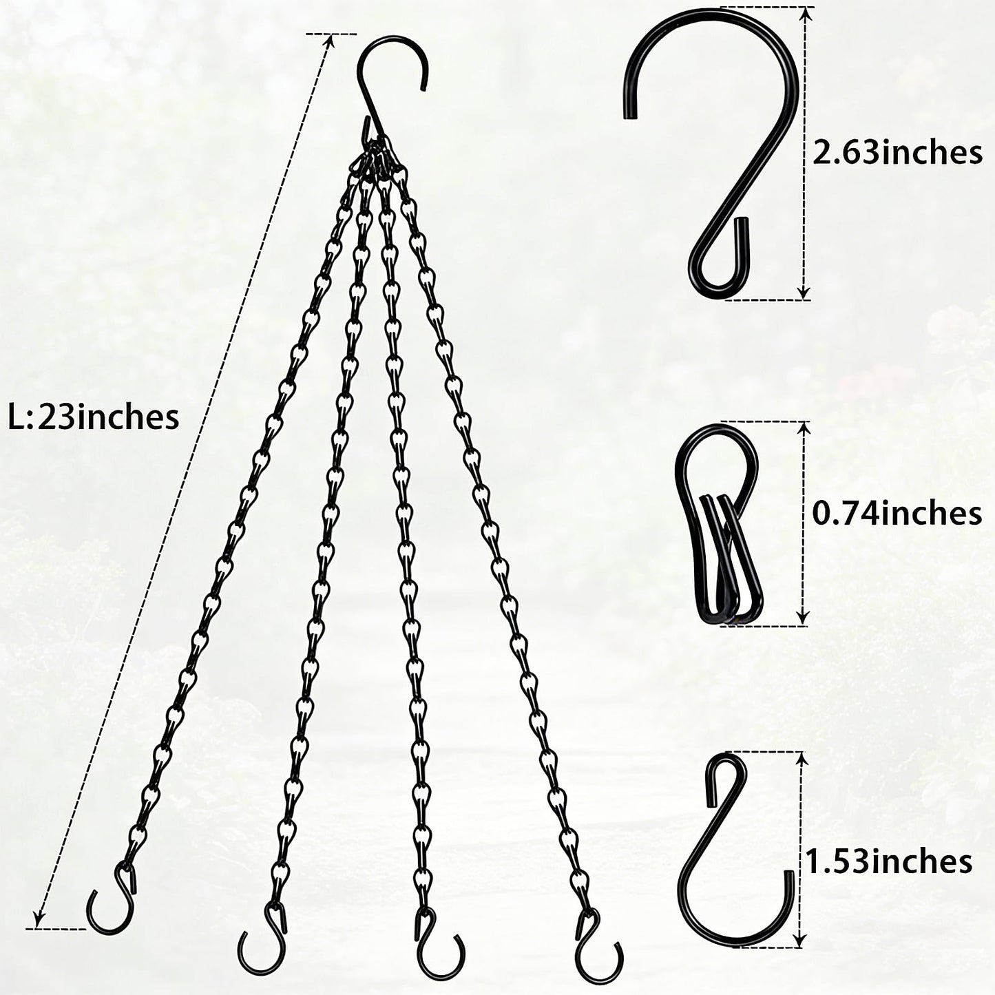 Geehouz 3 Pack 23 Inch Plant Hanger Chains with Hooks - Replacement Hanging Basket Chains for Flower Pots, Planters, Bird Feeders & Lanterns, Indoor/Outdoor Use (Black)