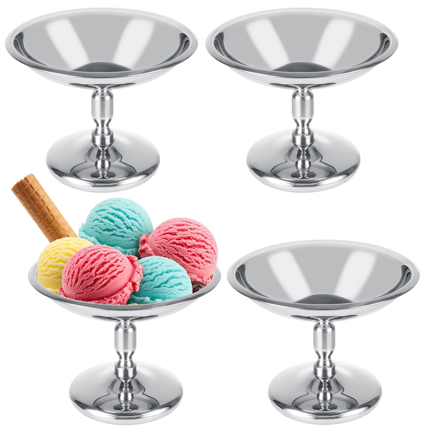 ZUQIAN 4 Pack Ice Cream Cups, Ice Cream Bowl, Stainless Steel Dessert Cups Serving Dessert Cup Round Sauce Bowls for Pudding Dessert Frozen Yogurt Fruit
